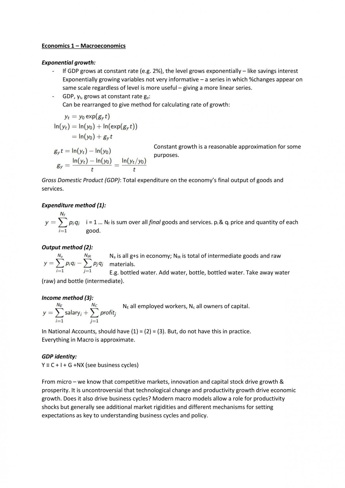 Economics 1 Macroeconomics Notes - Page 1