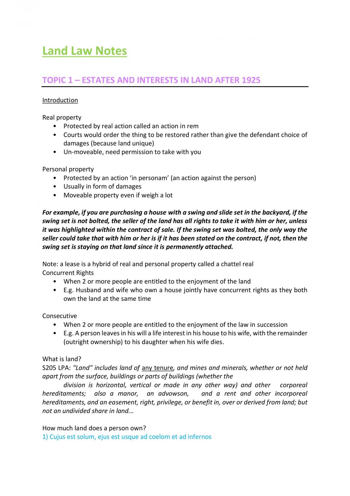 Land Law Notes - Page 1
