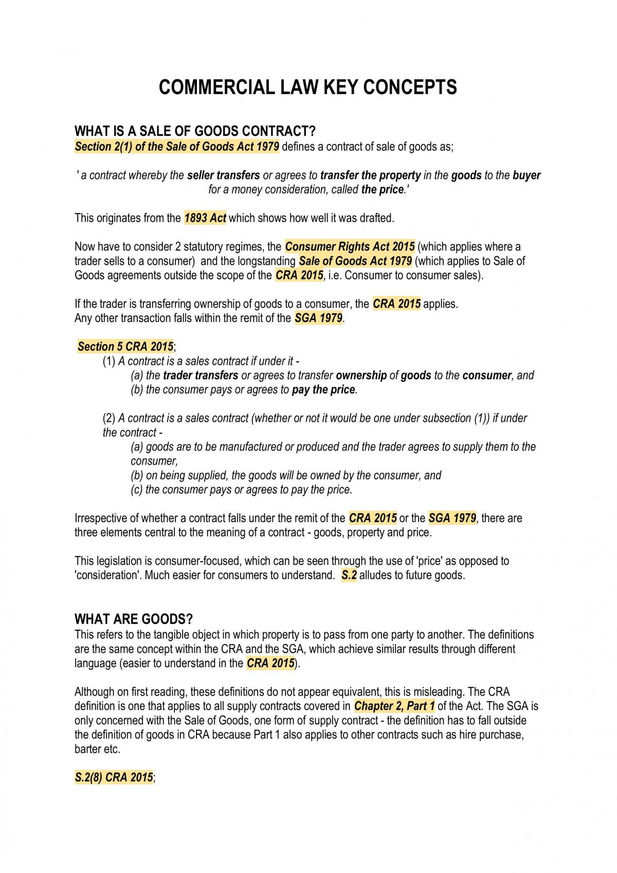 LAW318: Commercial Law Study Notes - Page 1