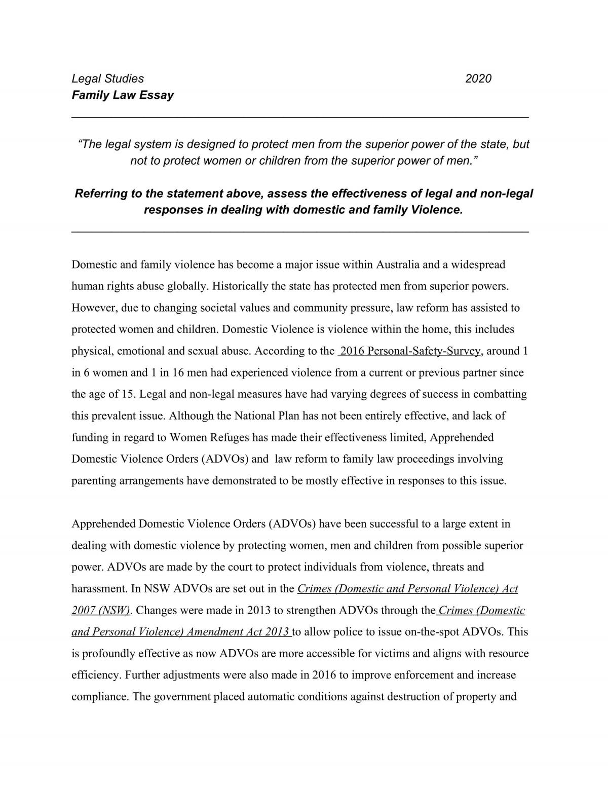 Effectiveness of Legal and Non-Legal Responses in Dealing with Domestic and Family Violence - Page 1