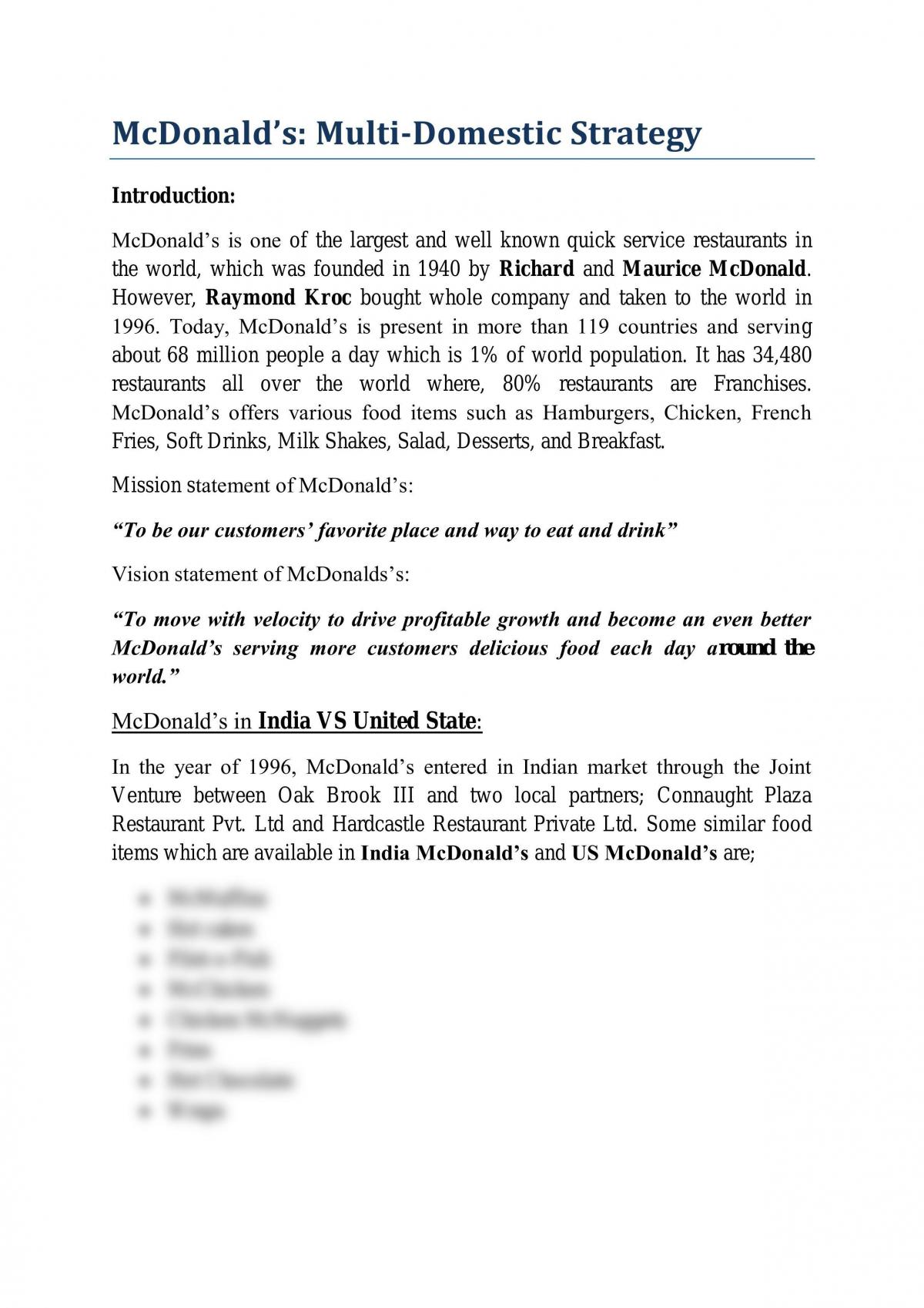 McDonald Multi Domestic strategy - Page 1