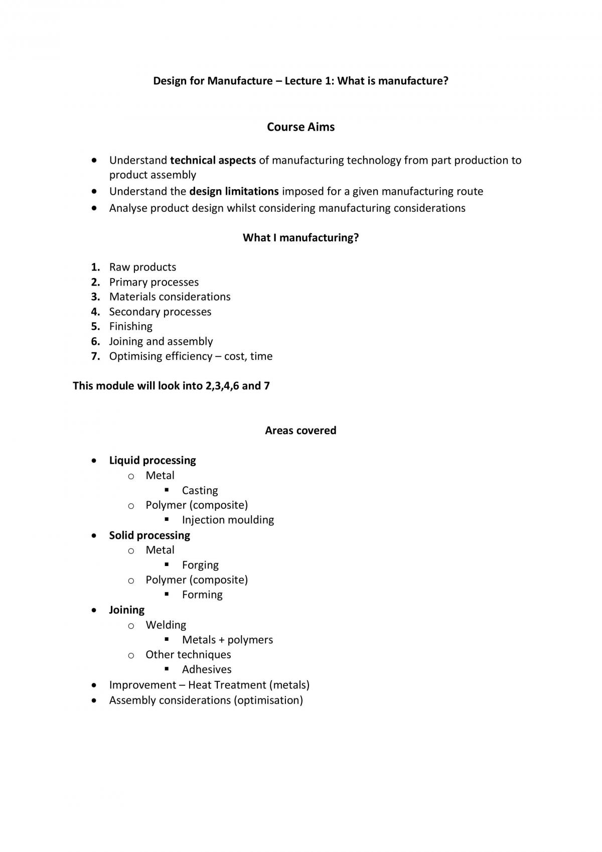 Design for Manufacture Study Notes - Page 1