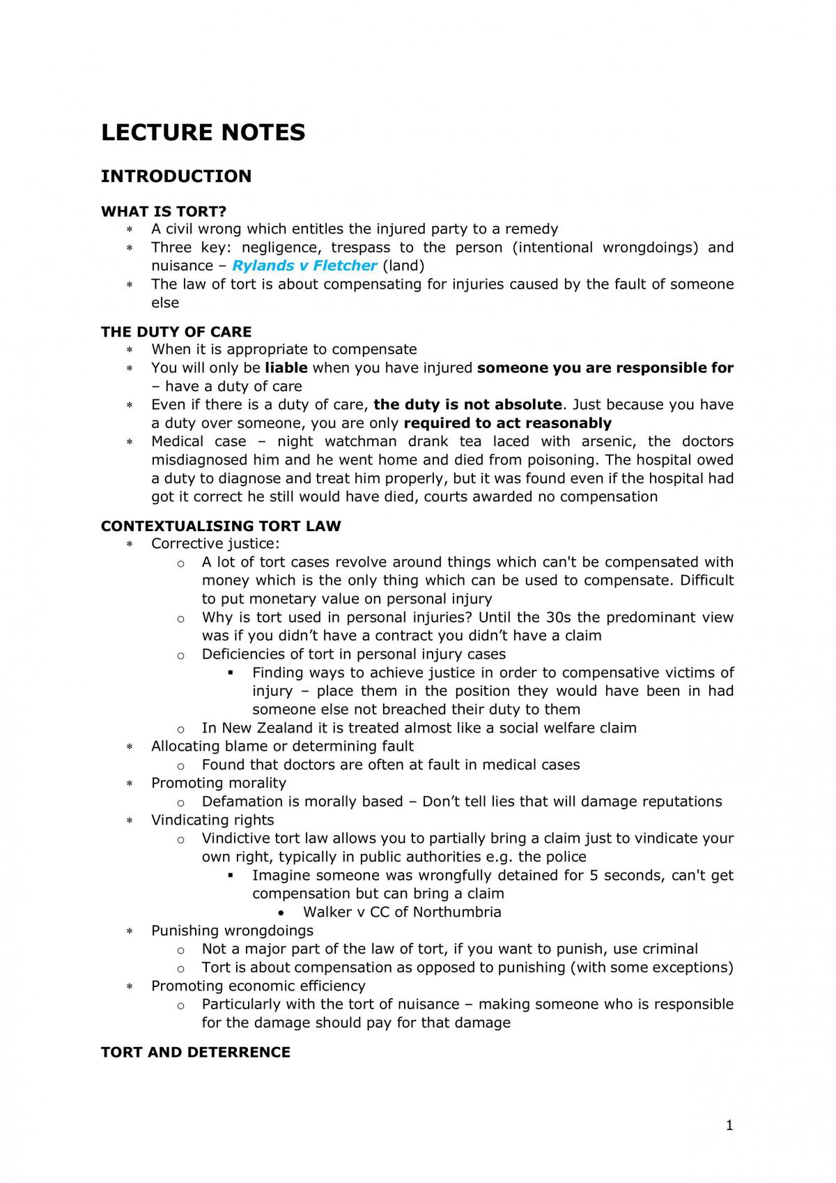 Tort Law Full Detailed Notes - Page 1