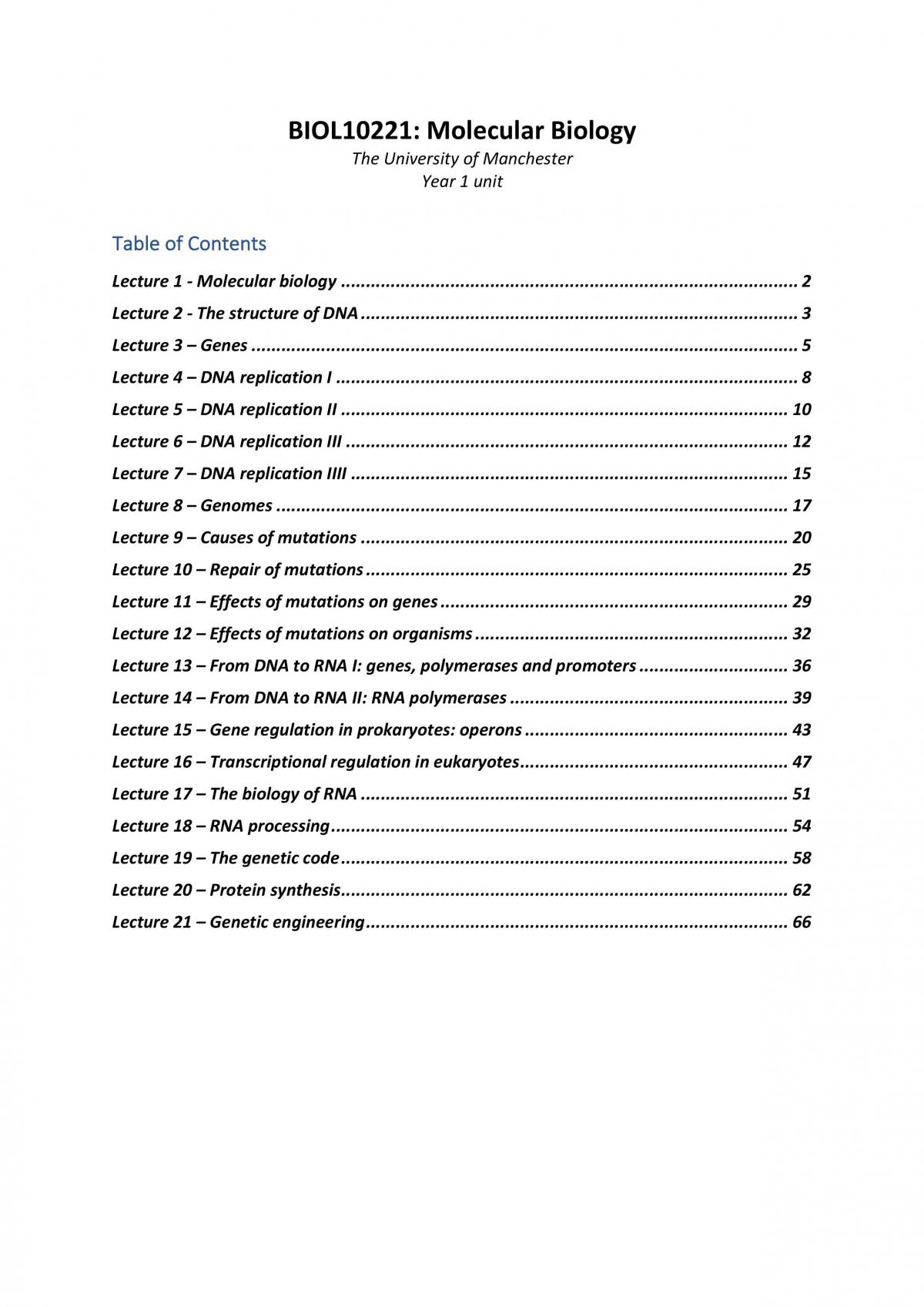 Molecular Biology Full Notes - Page 1