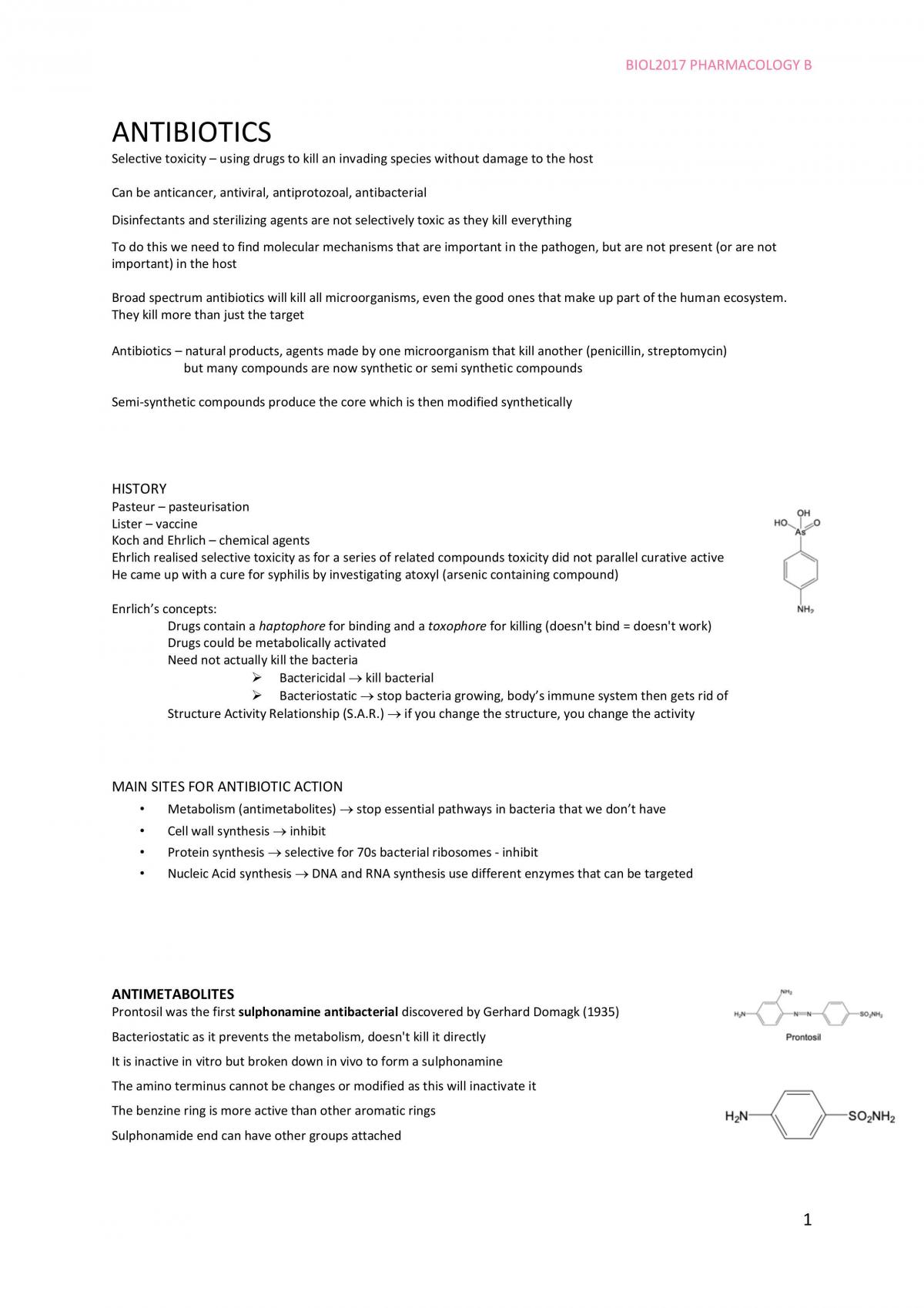 Pharmacology B Notes - Page 1