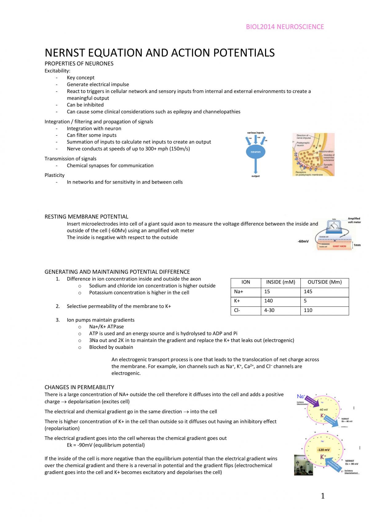 Neuroscience full notes - Page 1