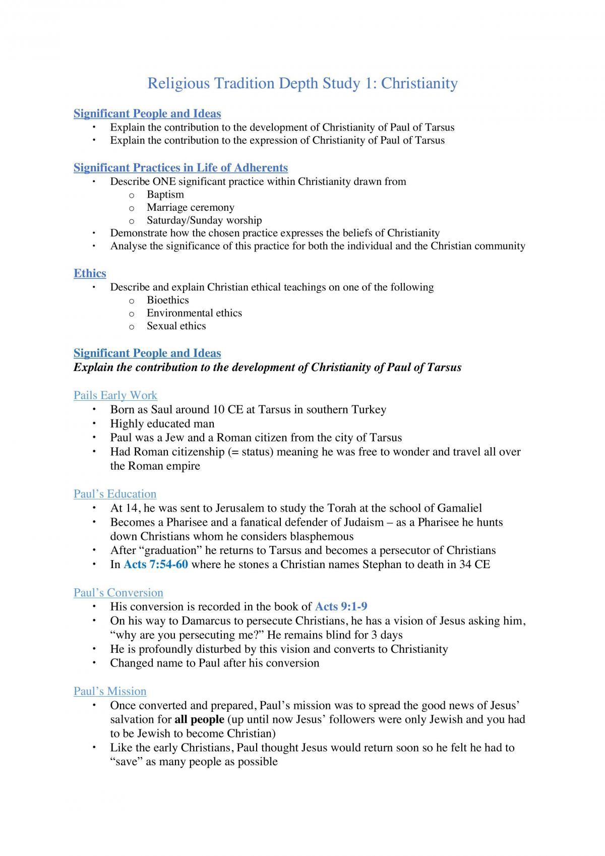 Religious Tradition Depth Study: Christianity  - Page 1