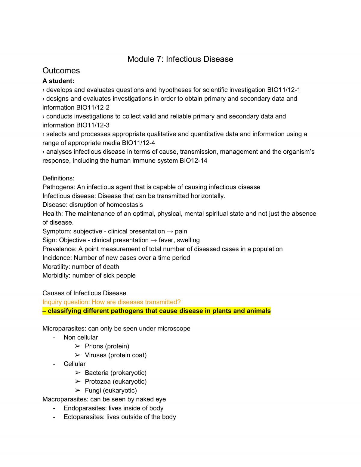 Module 7 - Infectious Disease Notes - Page 1