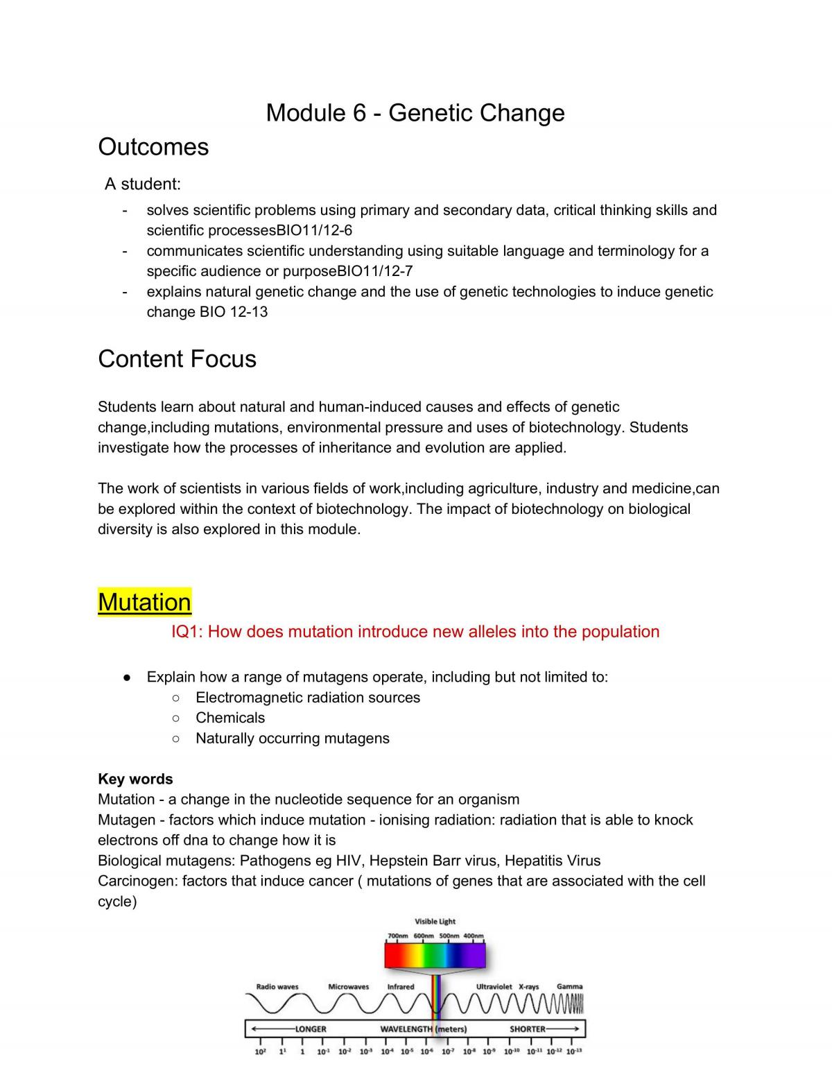 Genetic Change Module 6 Notes - Page 1