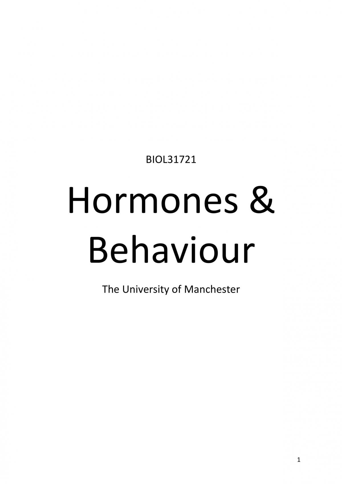 Hormones and Behaviour revision notes - Page 1