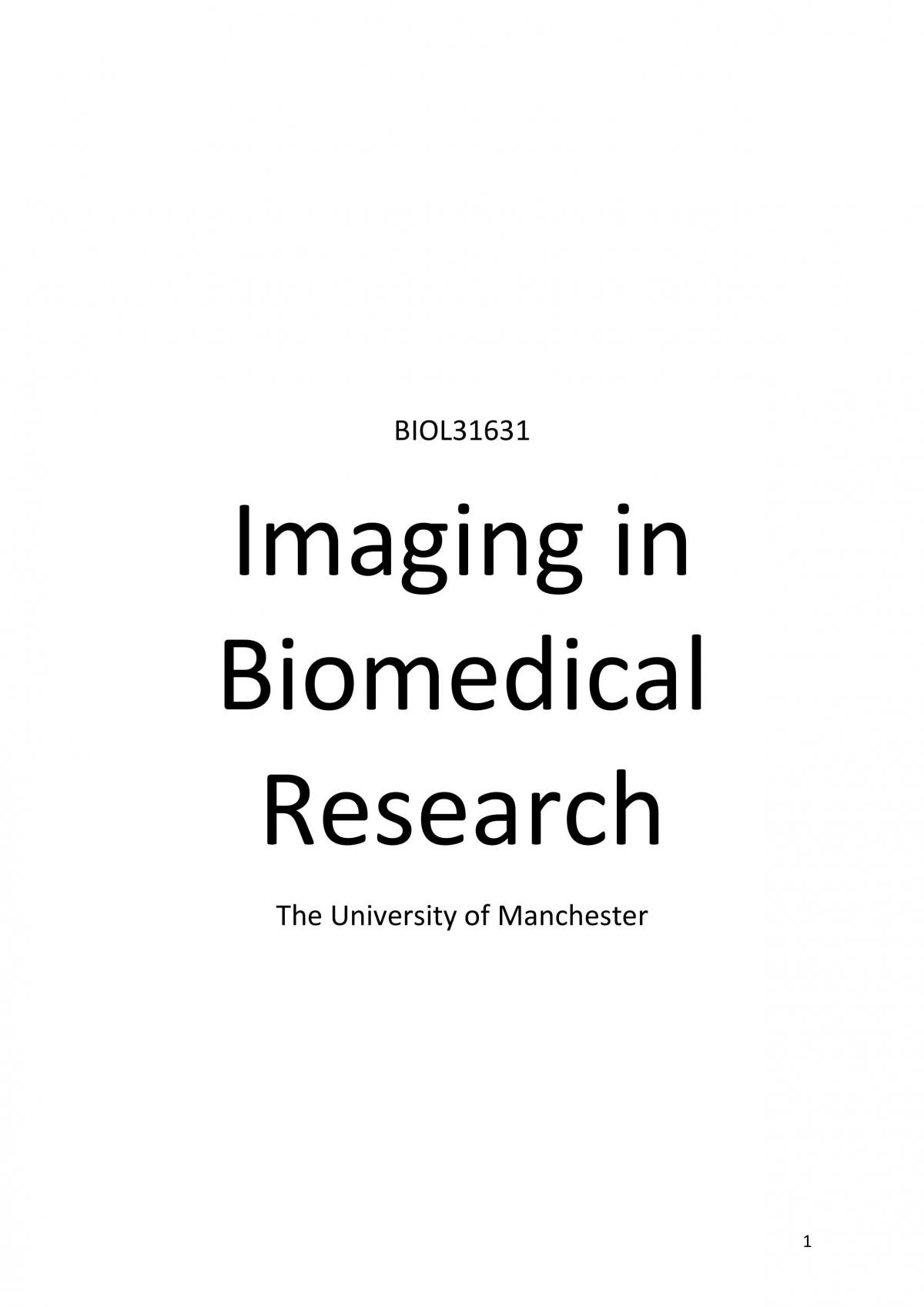 Imaging In Biomedical Research Revision Notes BIOL31631 Imaging In