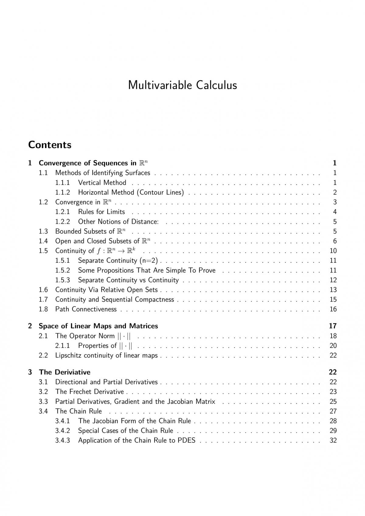 MA259 Multivariable Calculus Notes - Page 1