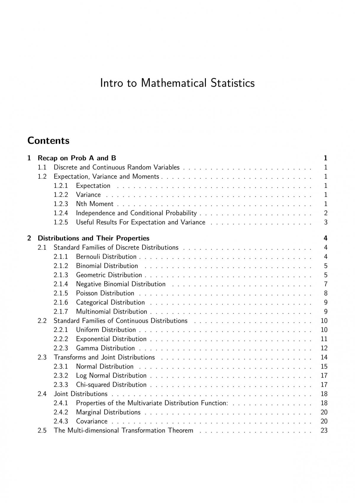 ST220I Introduction to Mathematical Statistics Notes - Page 1