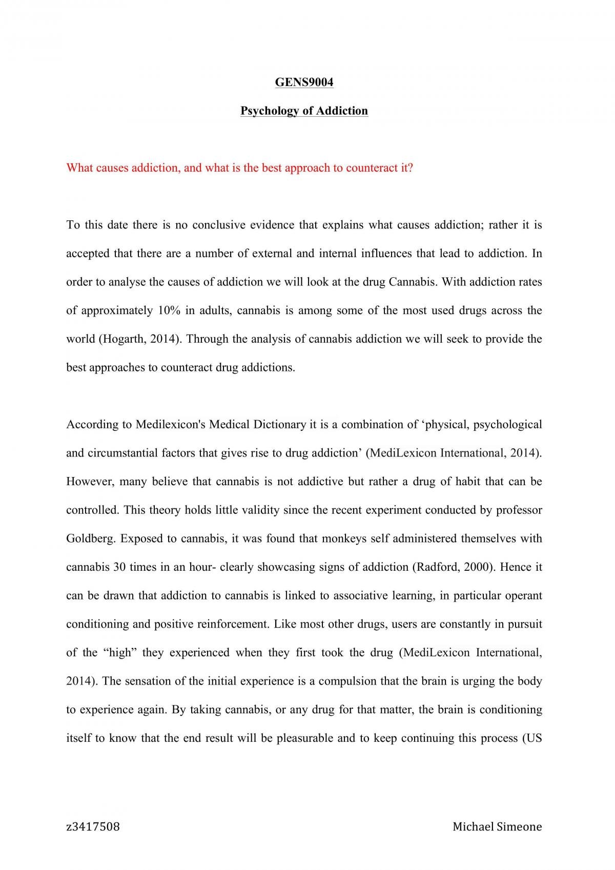 Psychology of Addiction Essay - Page 1