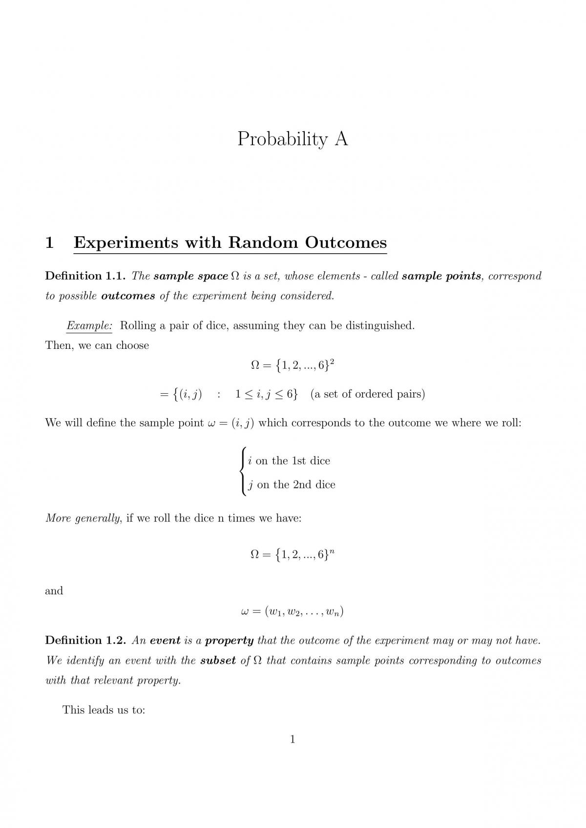 Probability A Notes - Page 1