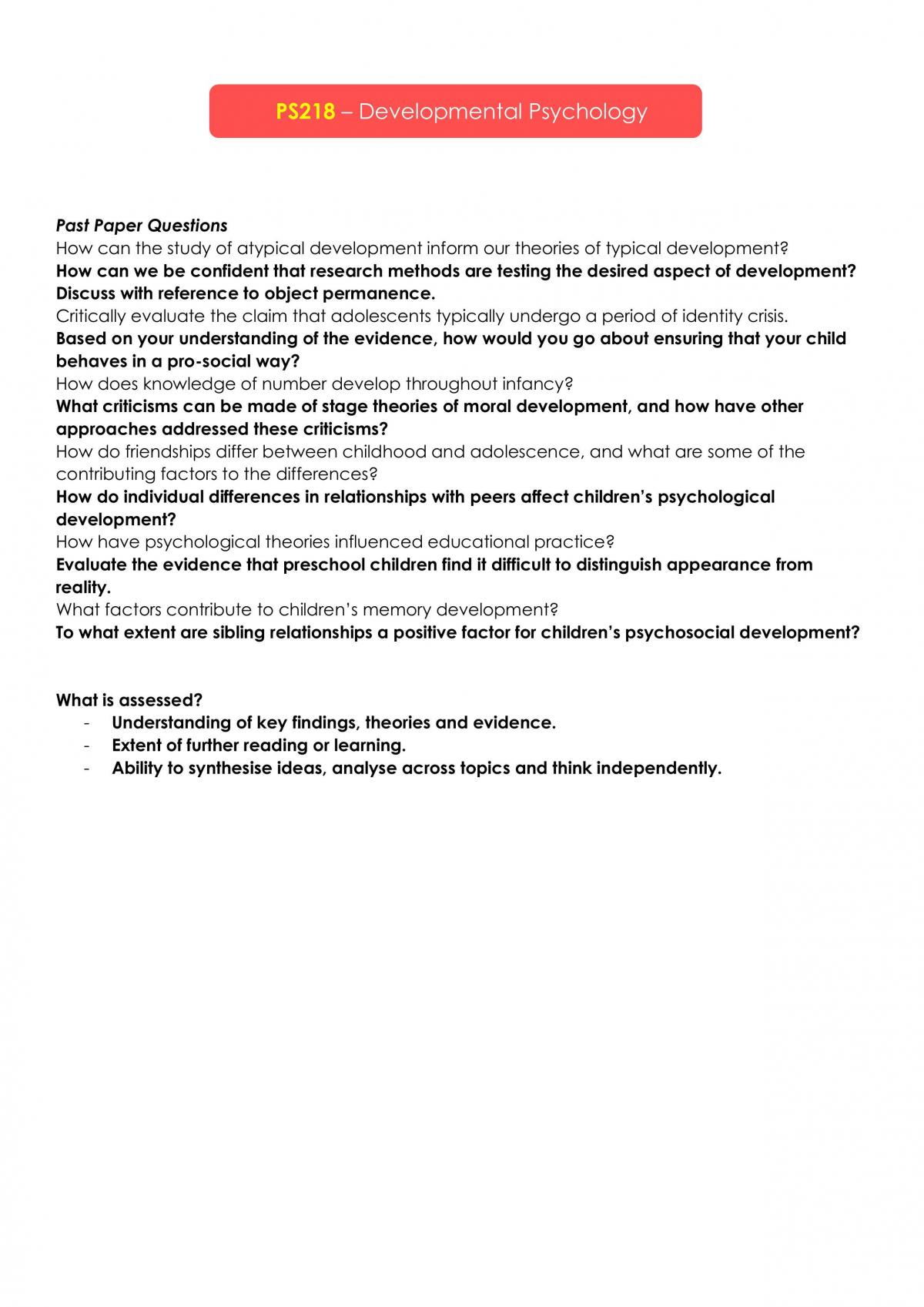 developmental psychology research paper topics