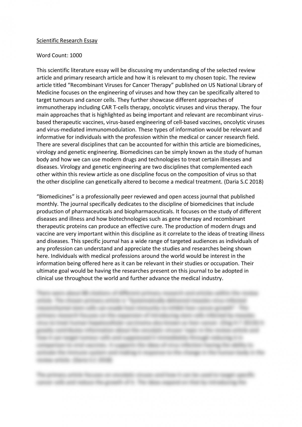 Scientific Literature Review Essay  - Page 1