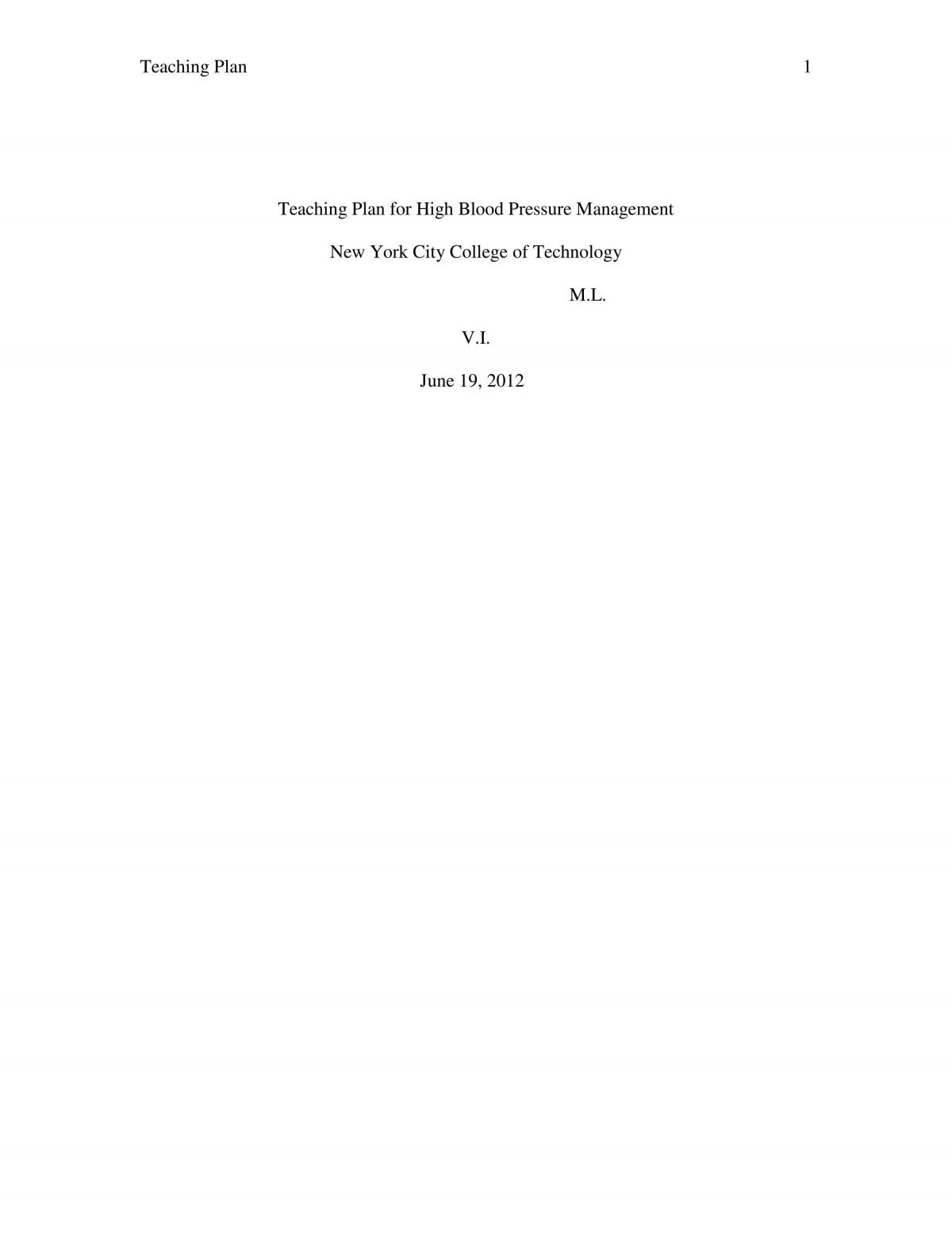 Teaching Plan for Hypertension Management - Page 1