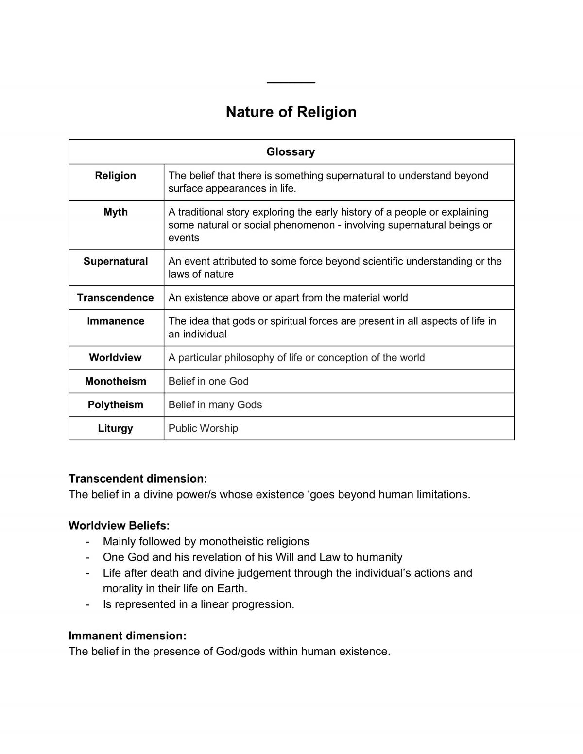 Prelim Studies of Religion Study Notes - Page 1
