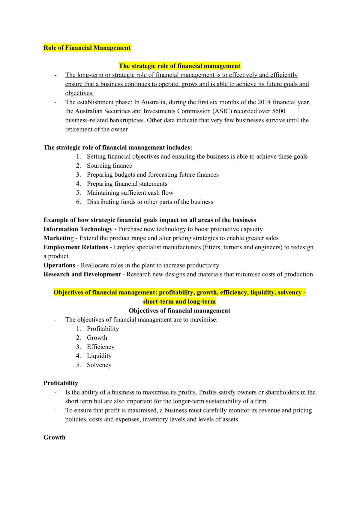 HSC Finance Topic Notes (Complete) - Page 1