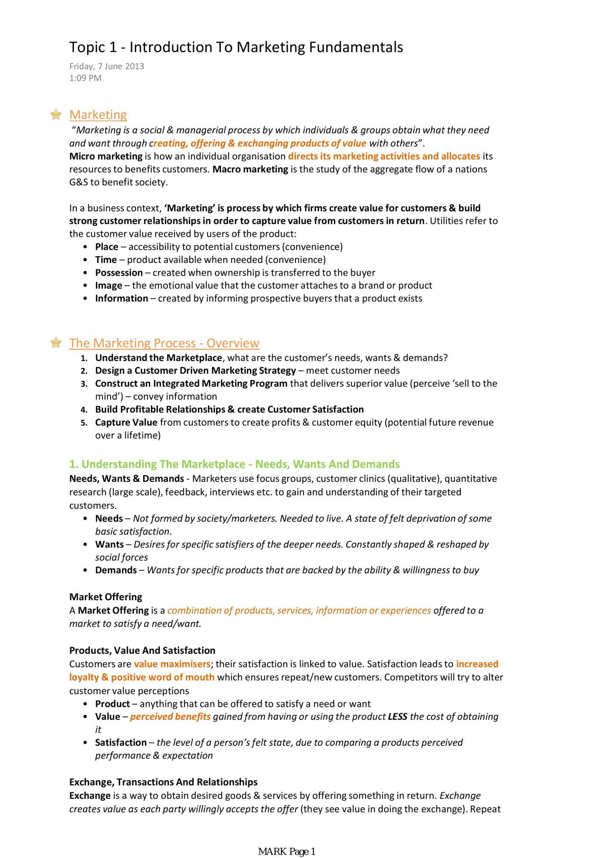 MARK1012 Summary - Page 1