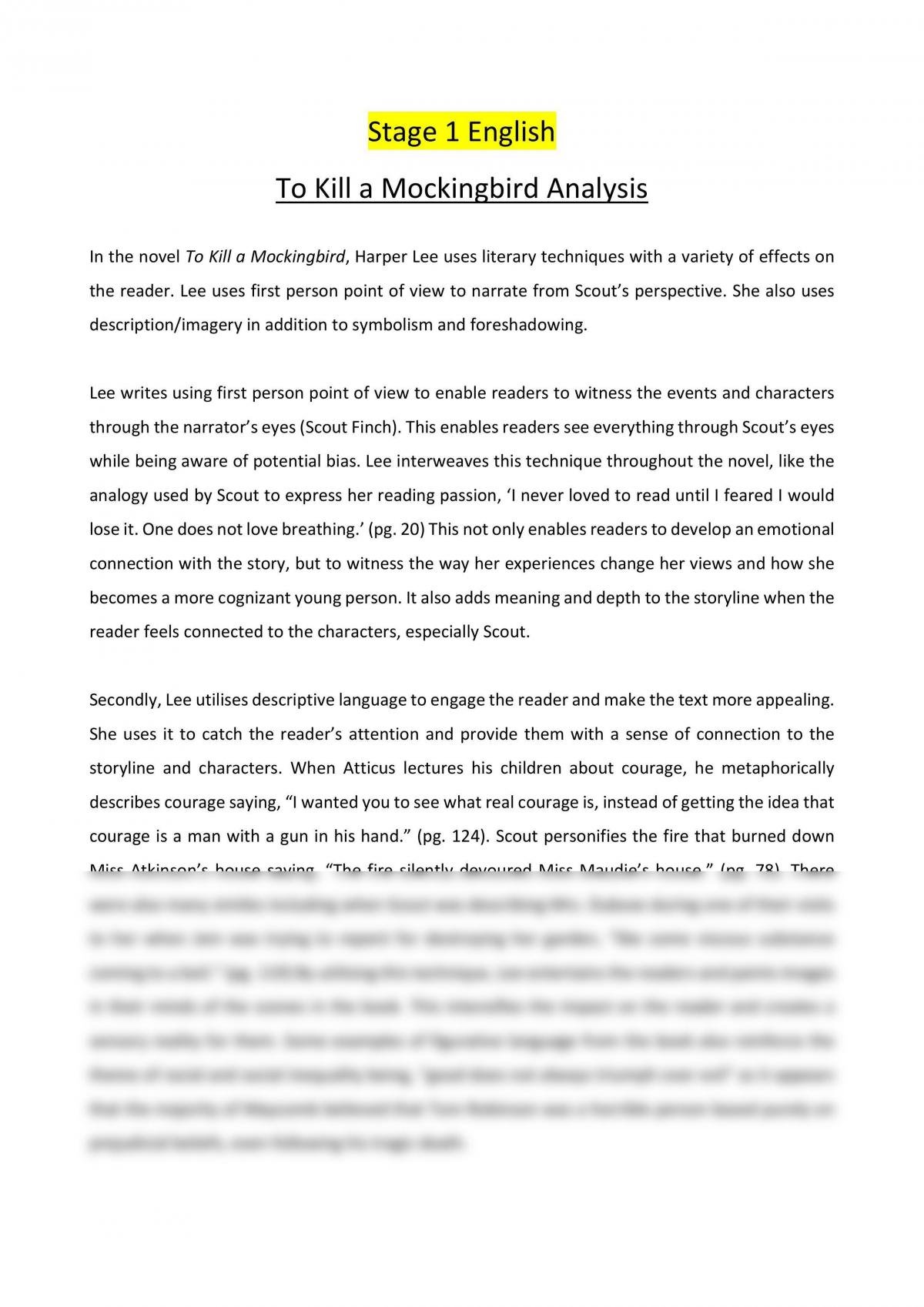 To Kill a Mockingbird Novel Essay - Page 1