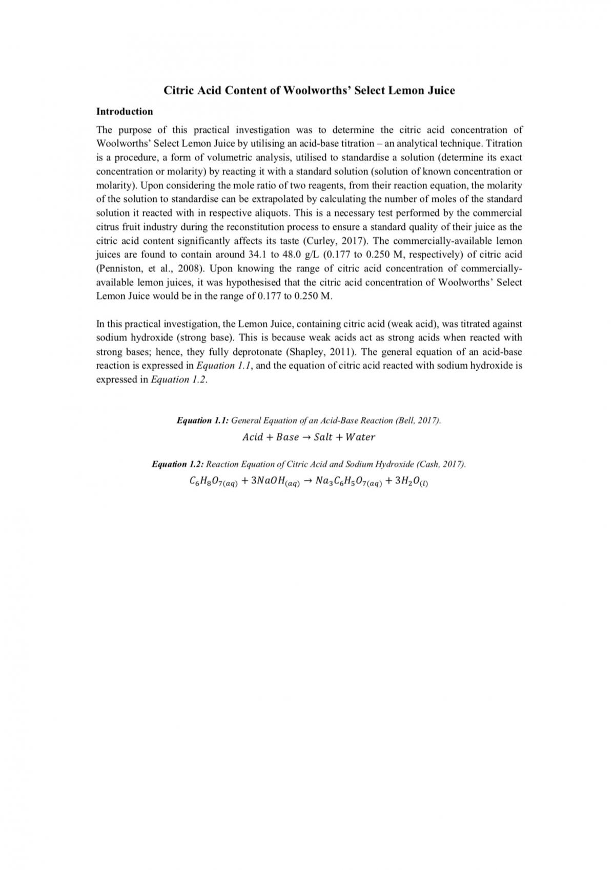 Titration Practical Report - Page 1
