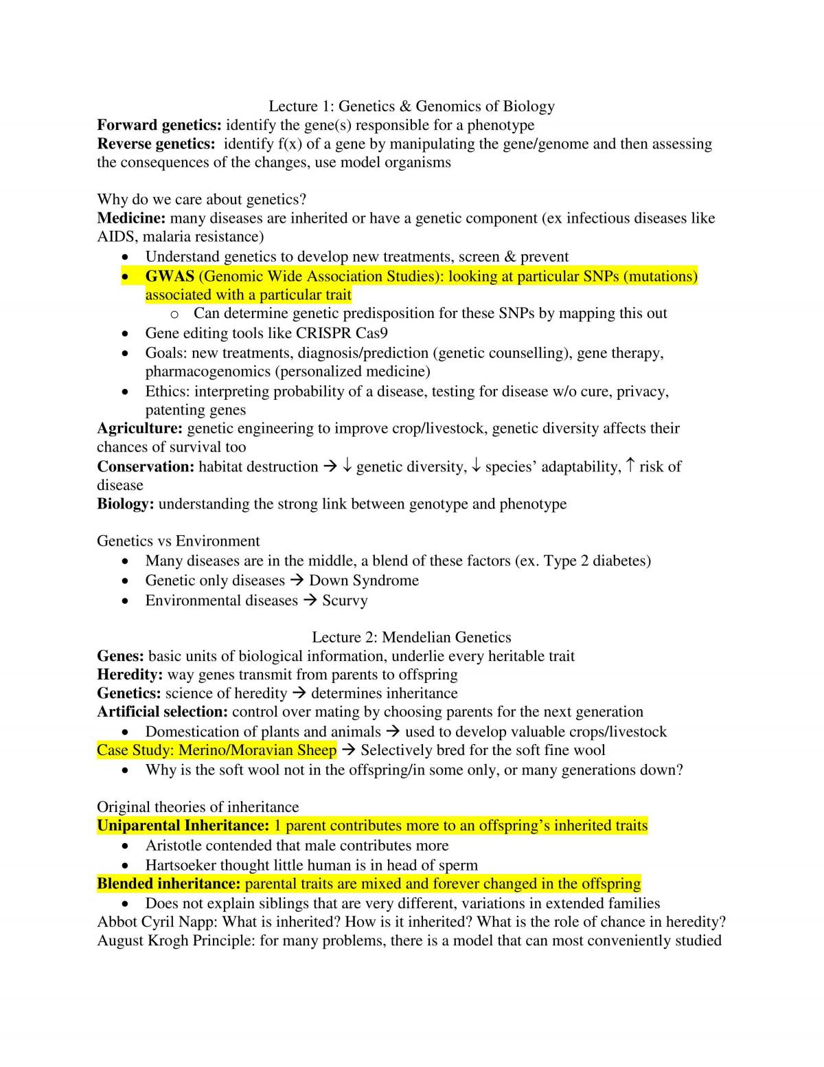 General & Human Genetics Complete Study Notes - Page 1