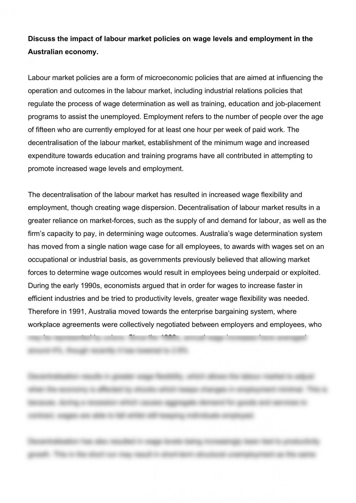 Labour Market Essay - Page 1