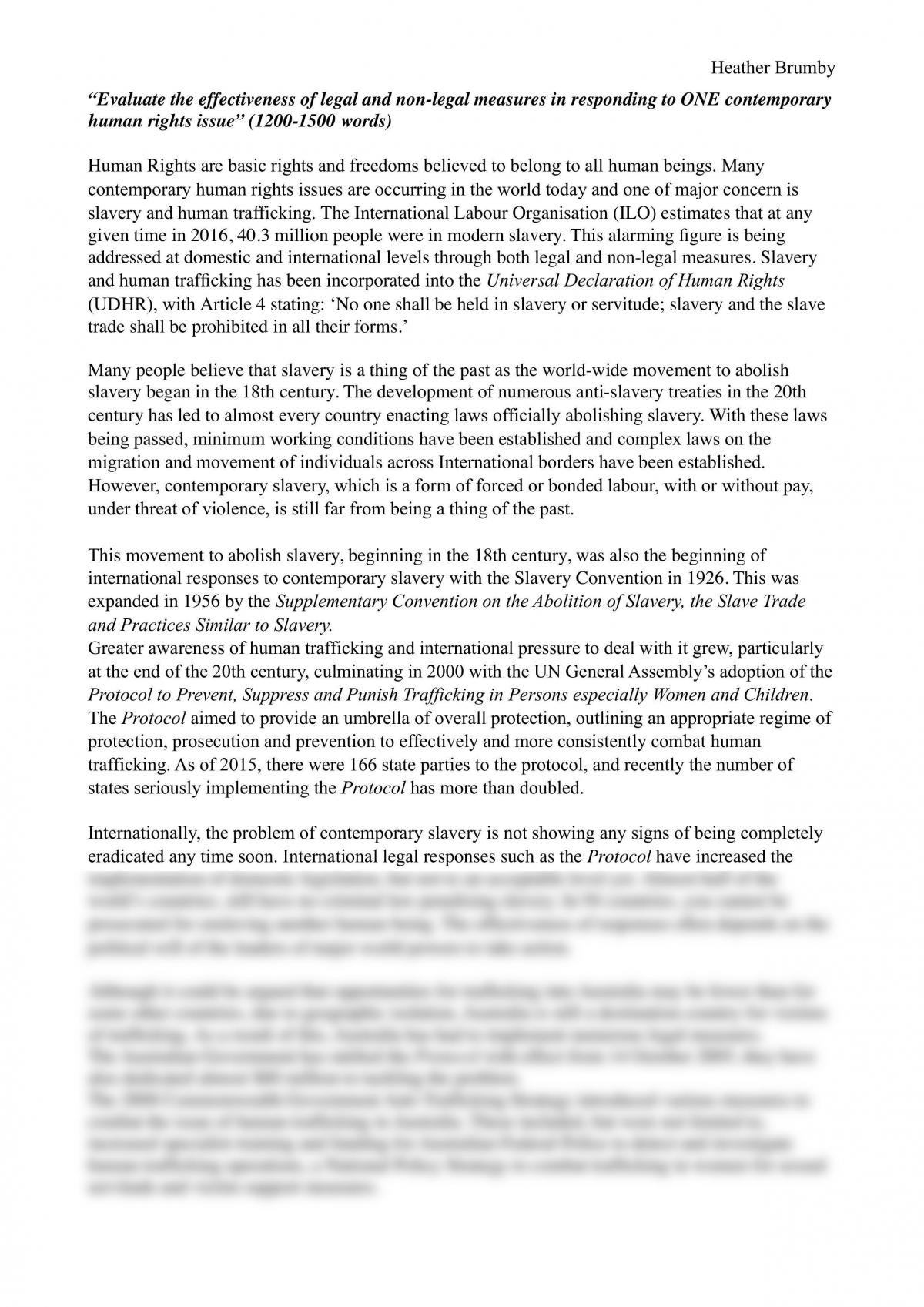 Human Rights (Contemporary Issue: Modern Slavery) Essay - Page 1