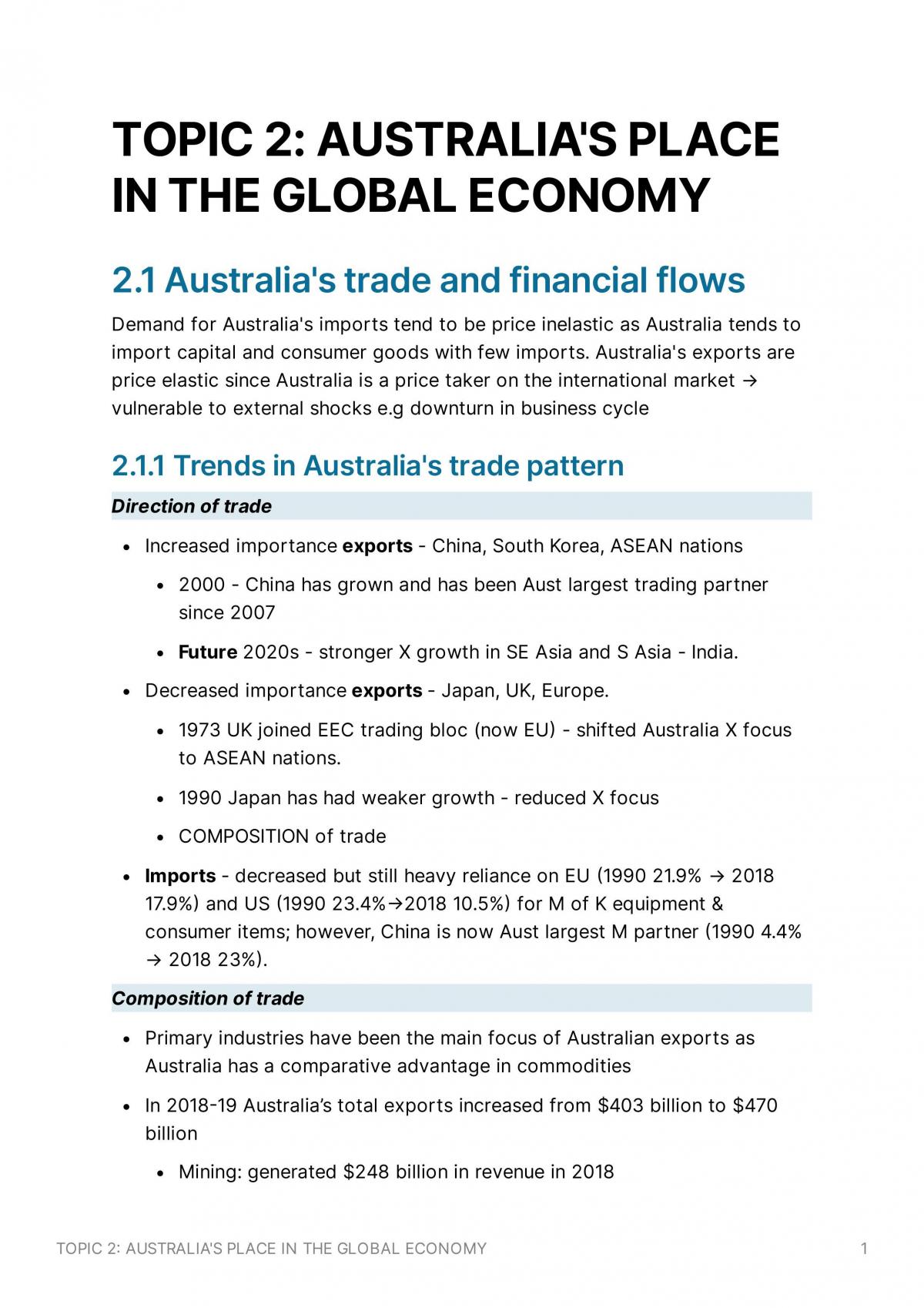 HSC Economics Notes Topic 2 - Page 1