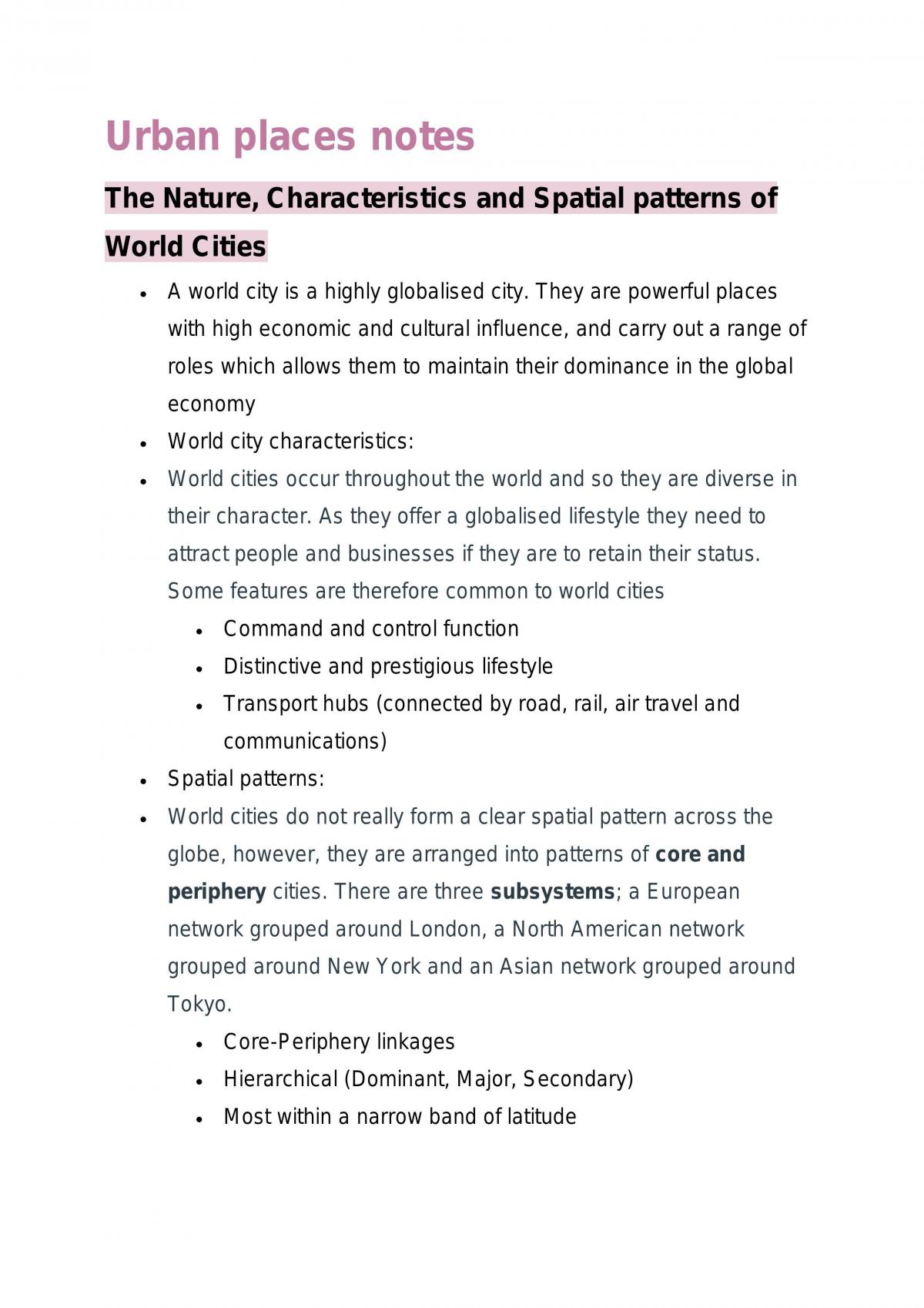 Urban Places Notes  - Page 1