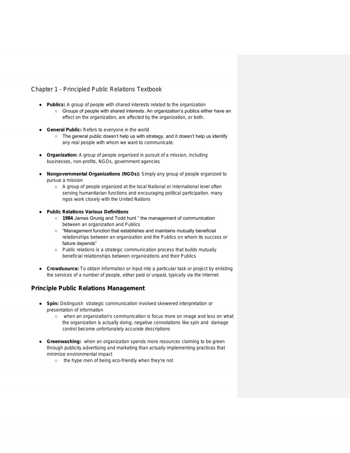 Public Relations: Principles and Practices Entire Course Notes - Page 1