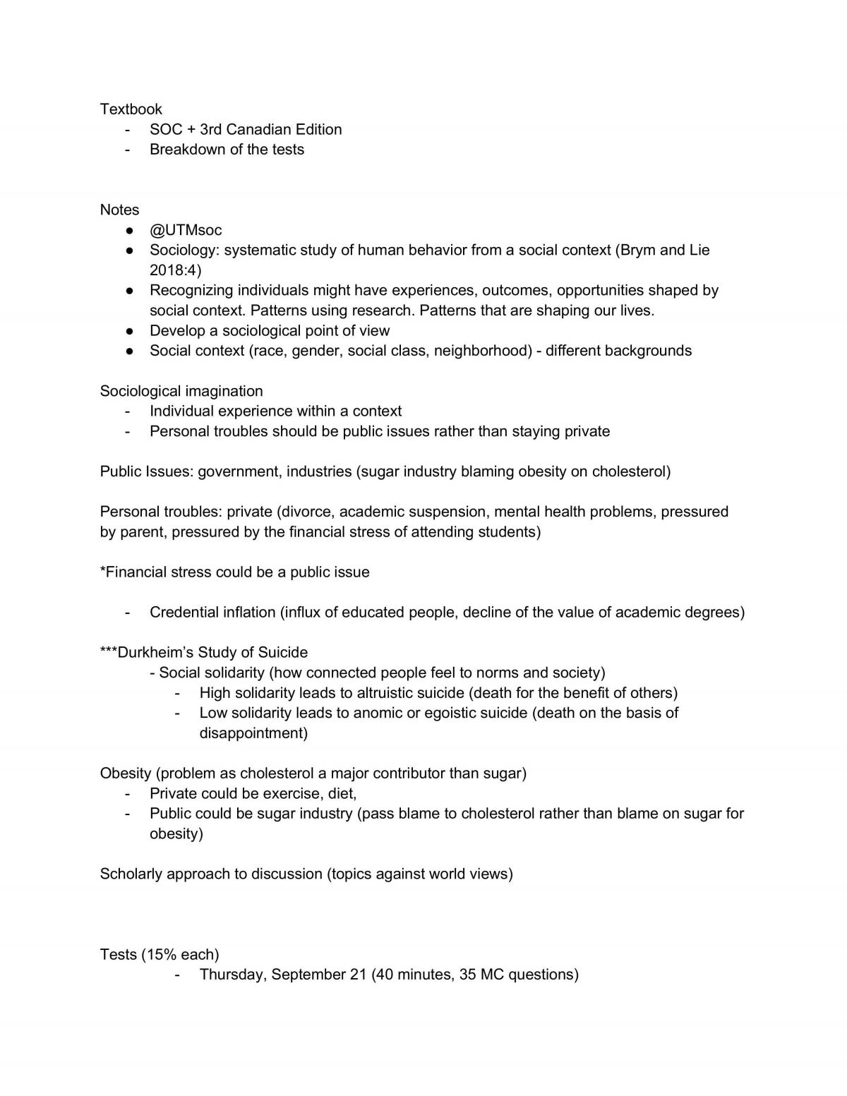 SOC 100 - Study Notes - Page 1