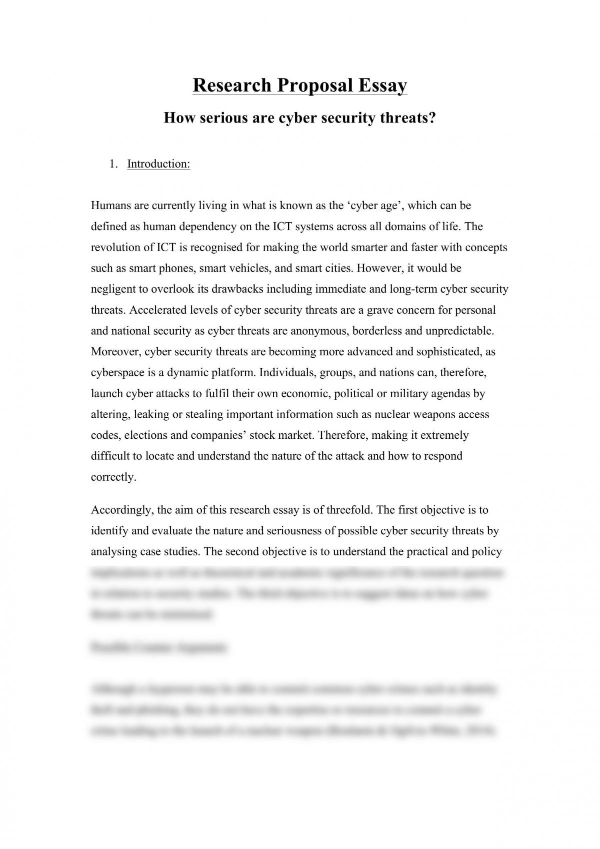 How serious are cyber security threats? Research proposal essay - Page 1