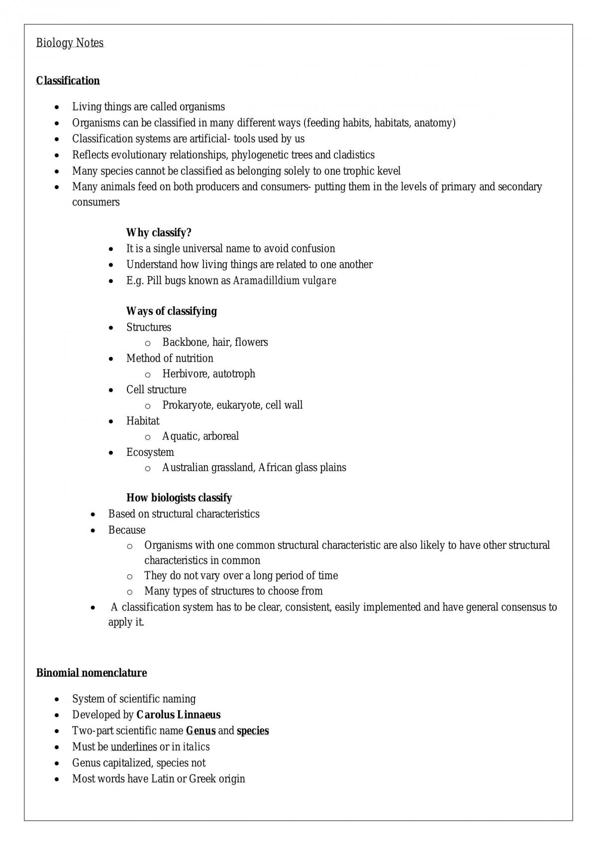 Biology Revision Notes - Page 1