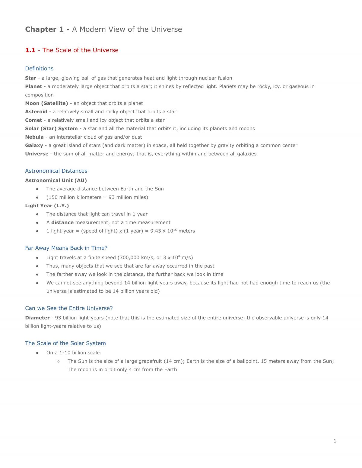 Astronomy I: The Solar System Complete Study Notes - Page 1
