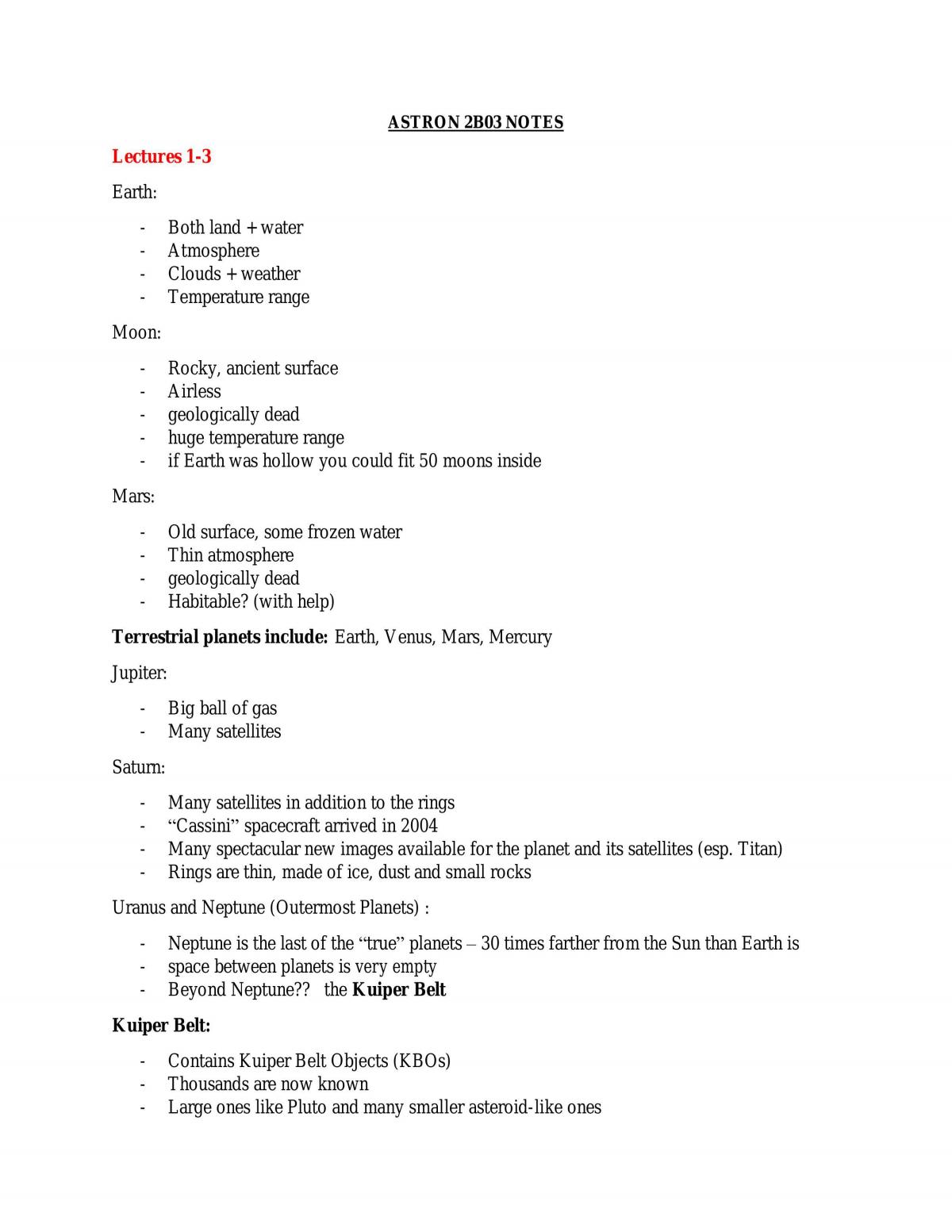 Full ASTRON 2B03 The Big Questions Course Notes - Page 1
