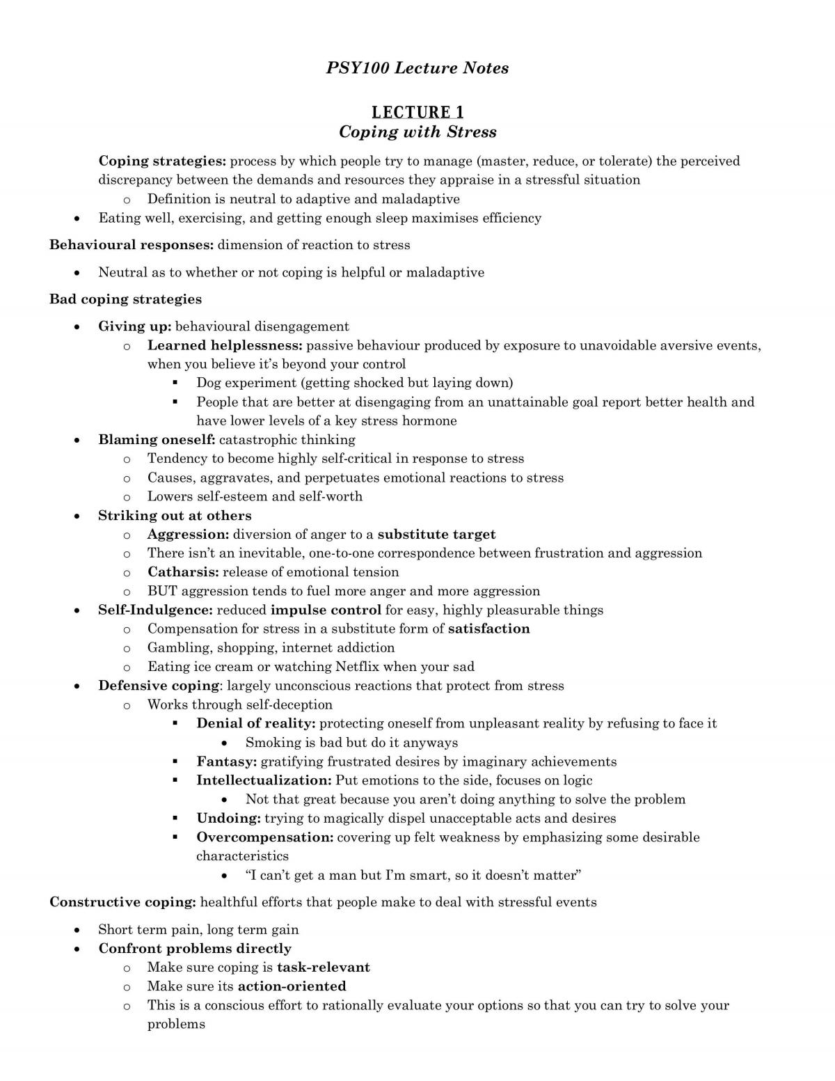 Introductory Psychology PSY100 Notes - Page 1