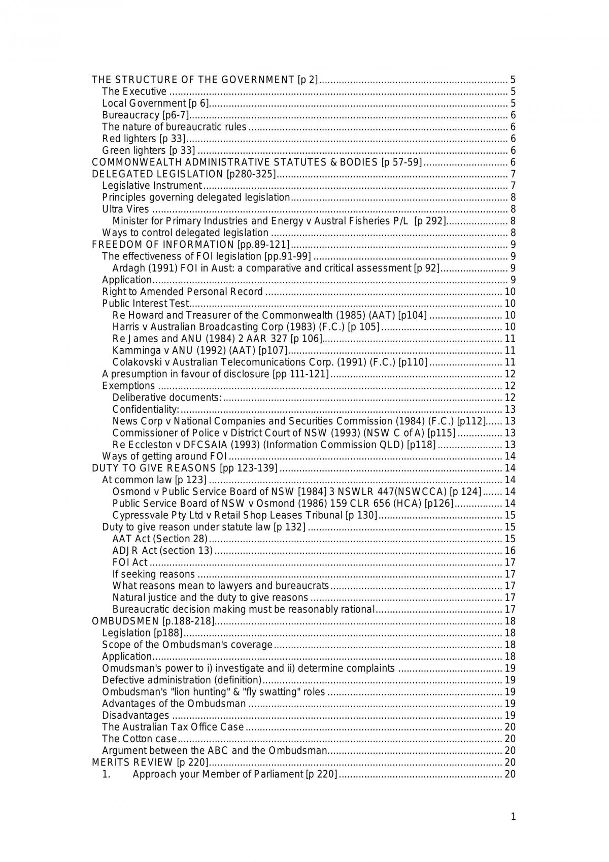 Admin Law Summary Notes - Page 1