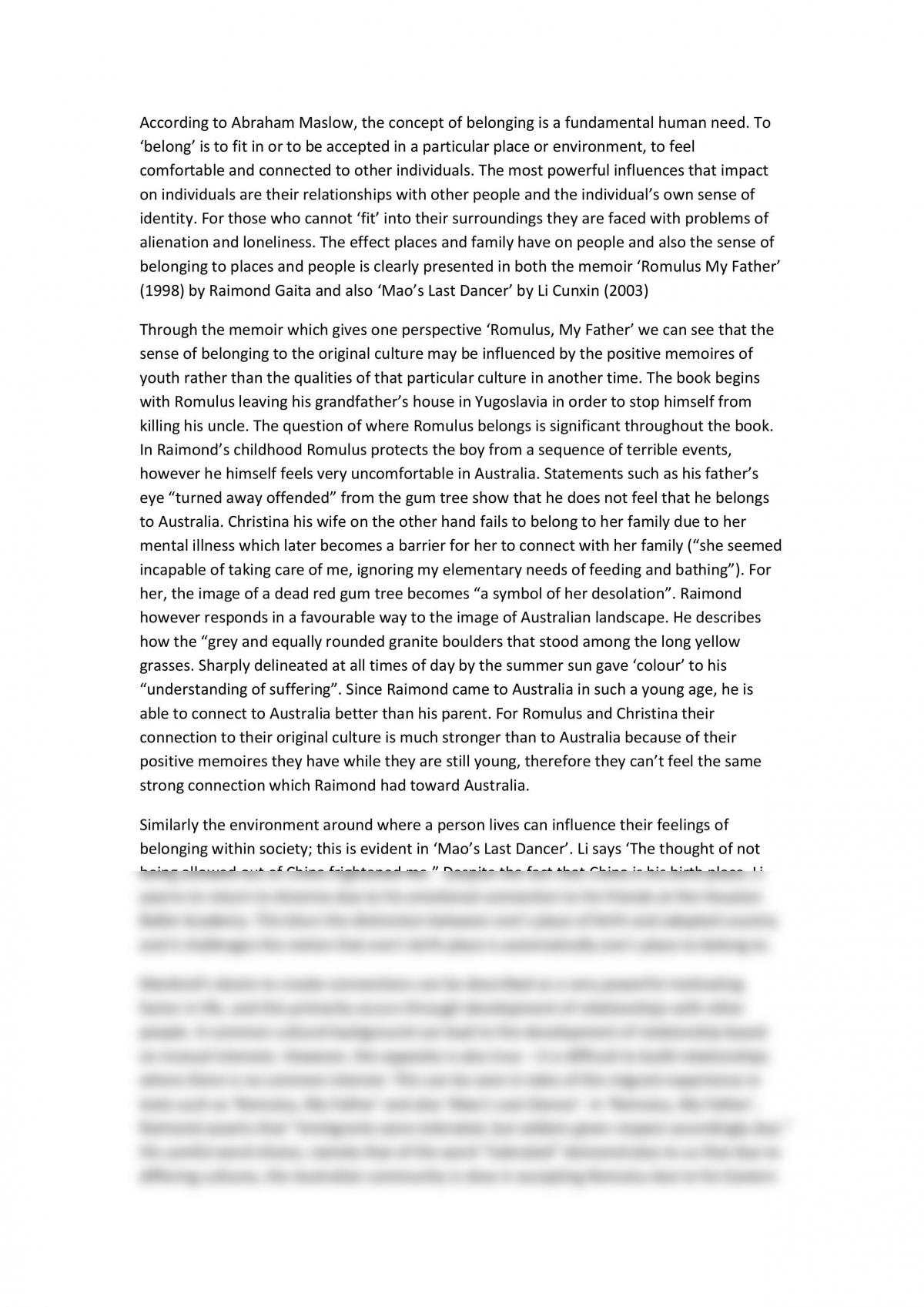 Belonging essay  - Page 1