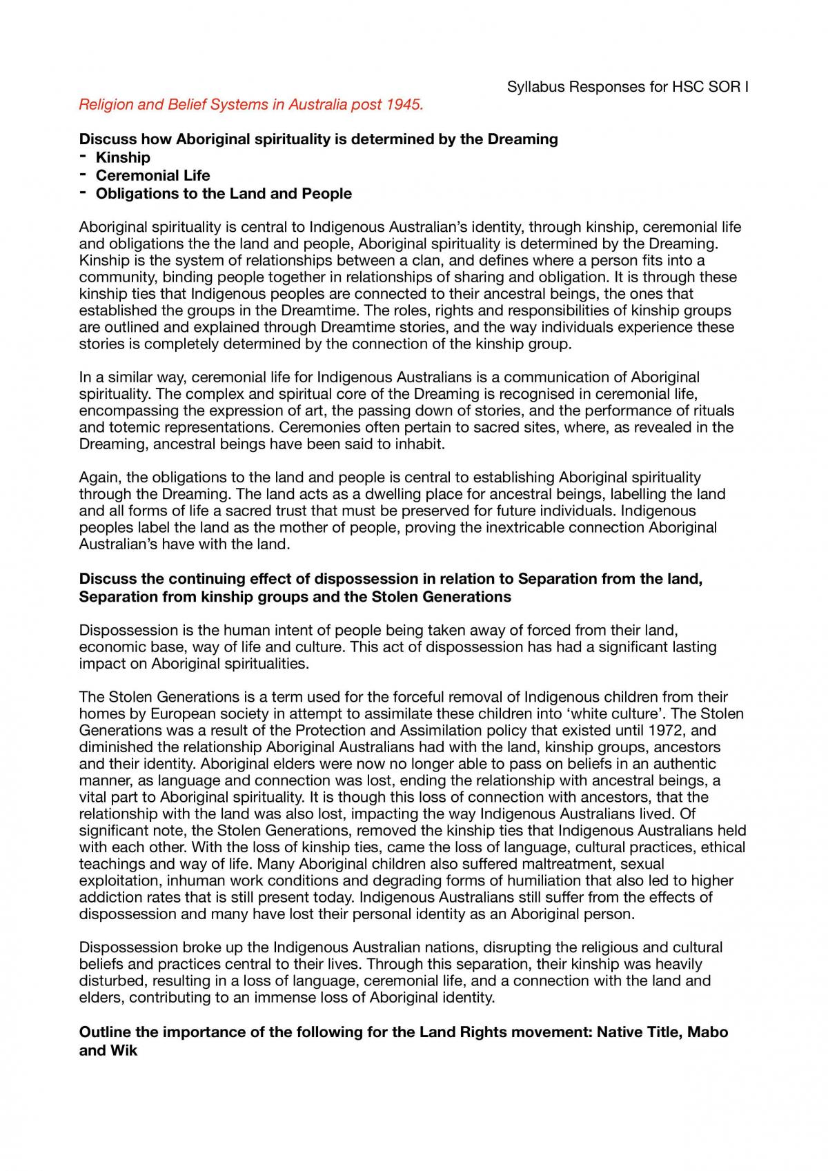 SOR I HSC Notes - Page 1