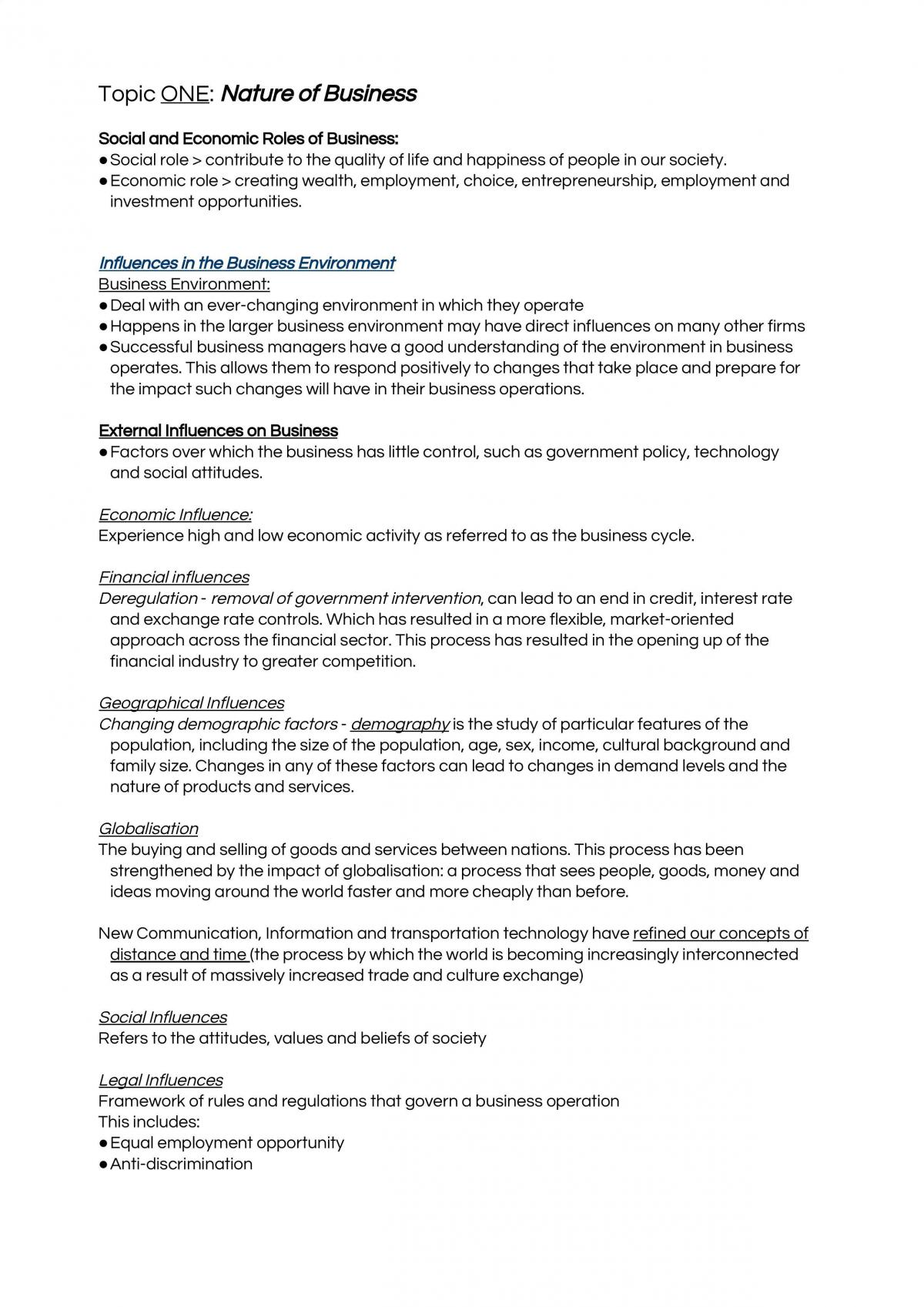 Business Studies Notes - Preliminary Exam  - Page 1