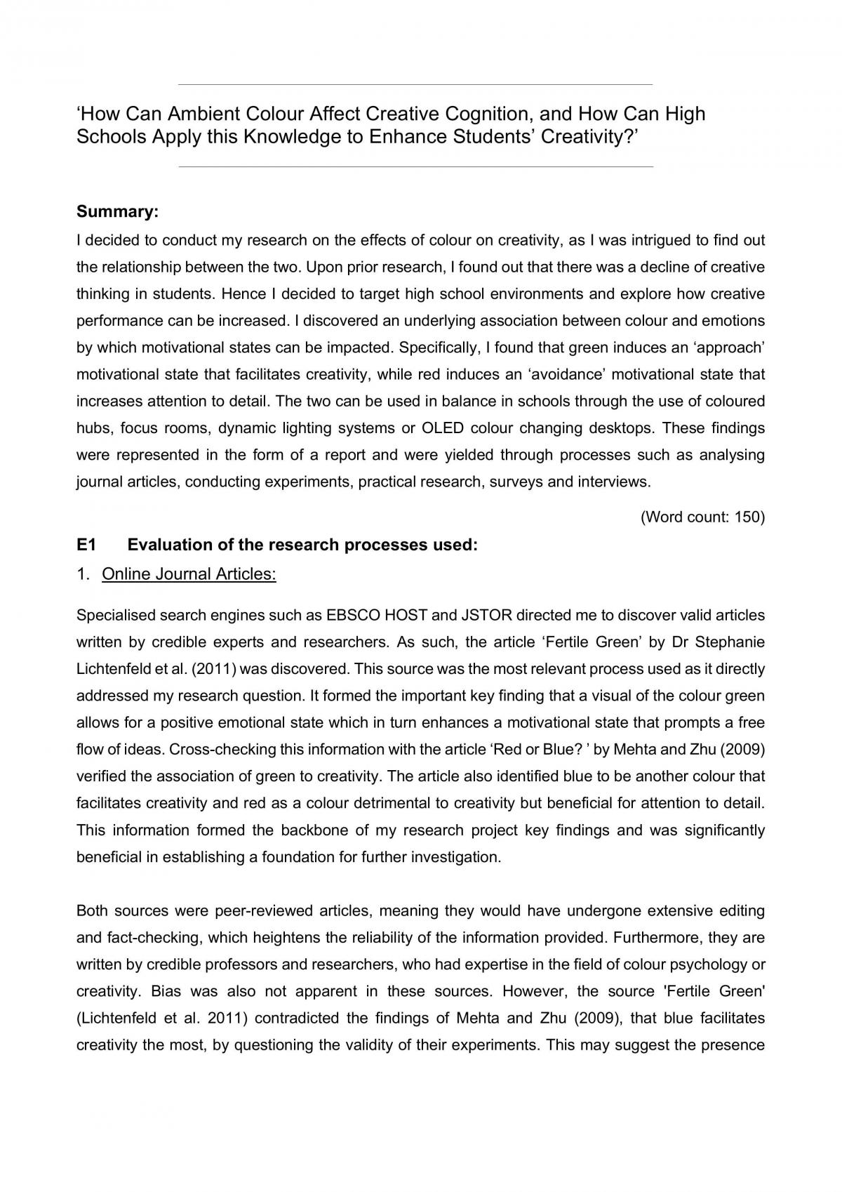A Level Research Project Evaluation - Page 1