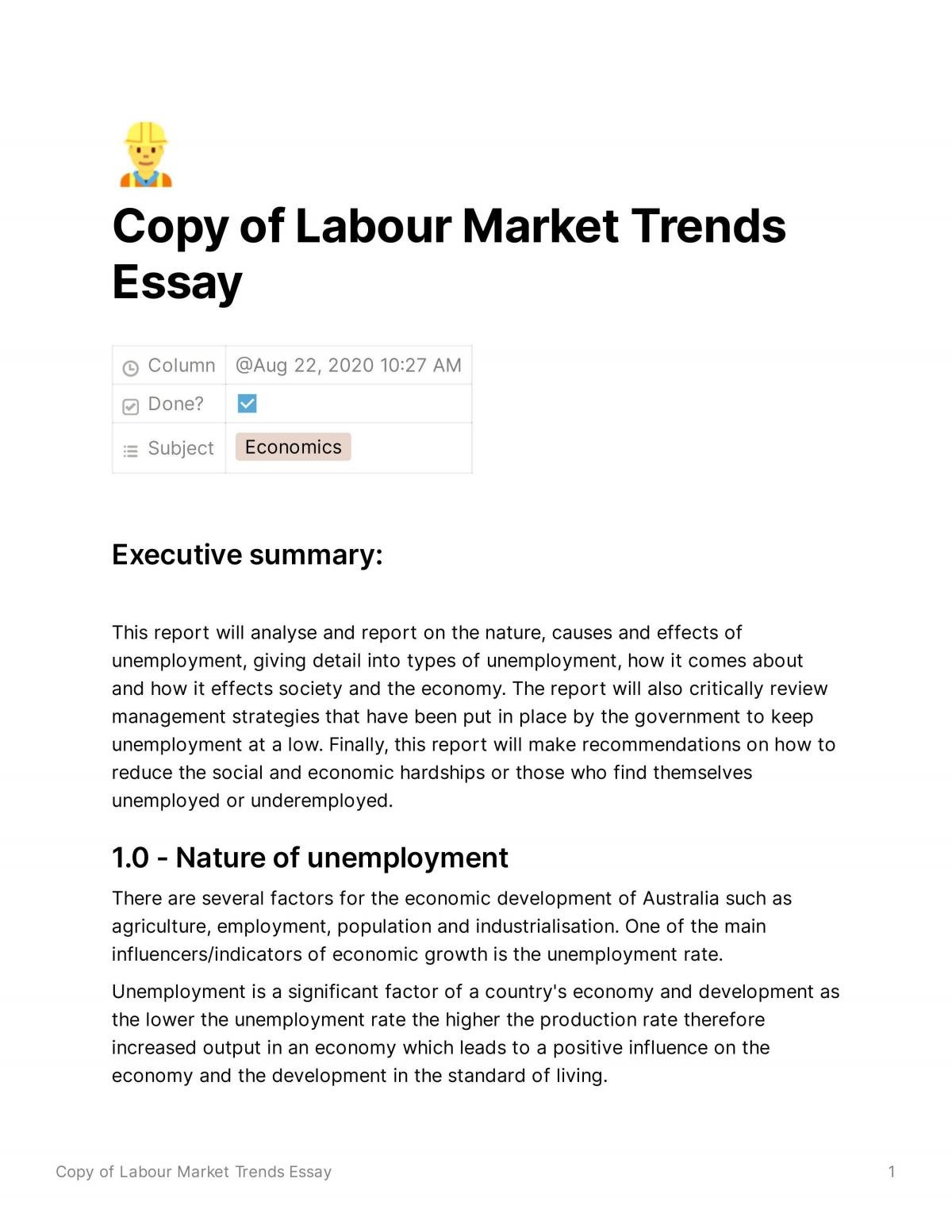 Labour Market Trends Essay - Page 1
