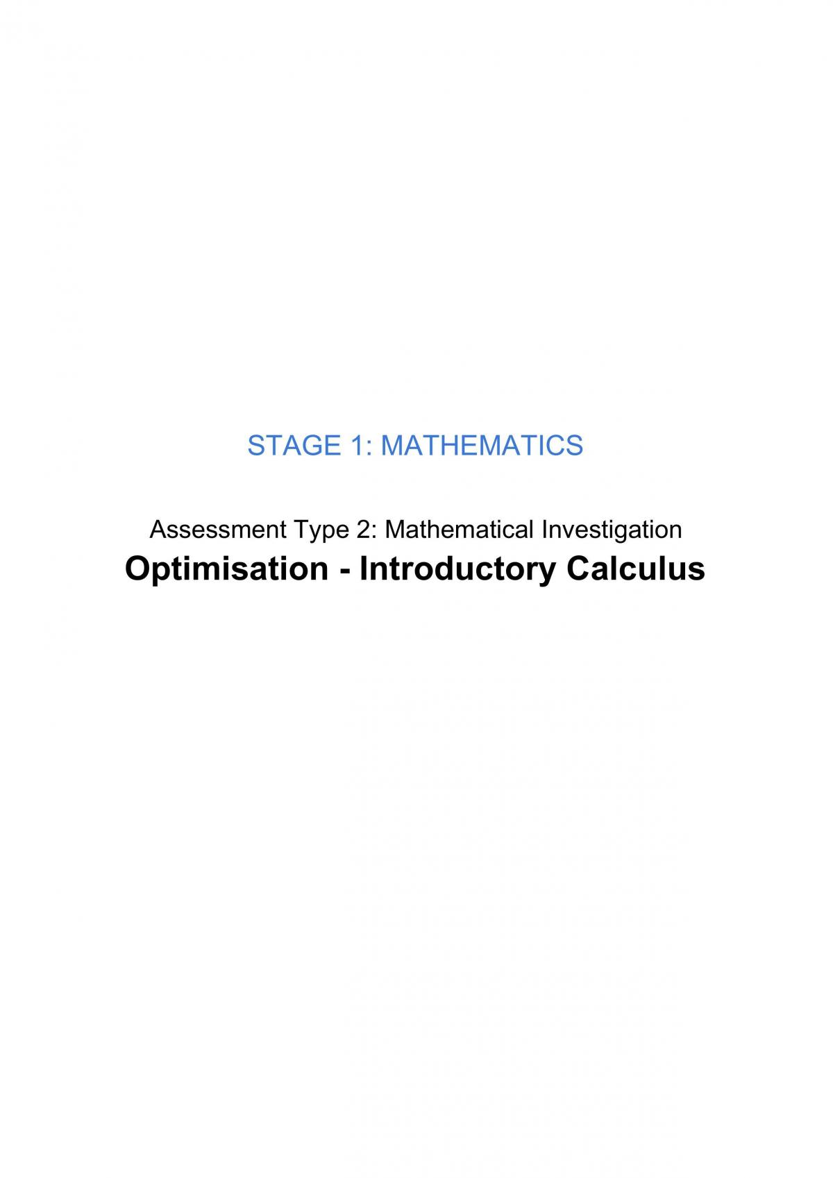 Optimisation - Introductory Calculus - Page 1