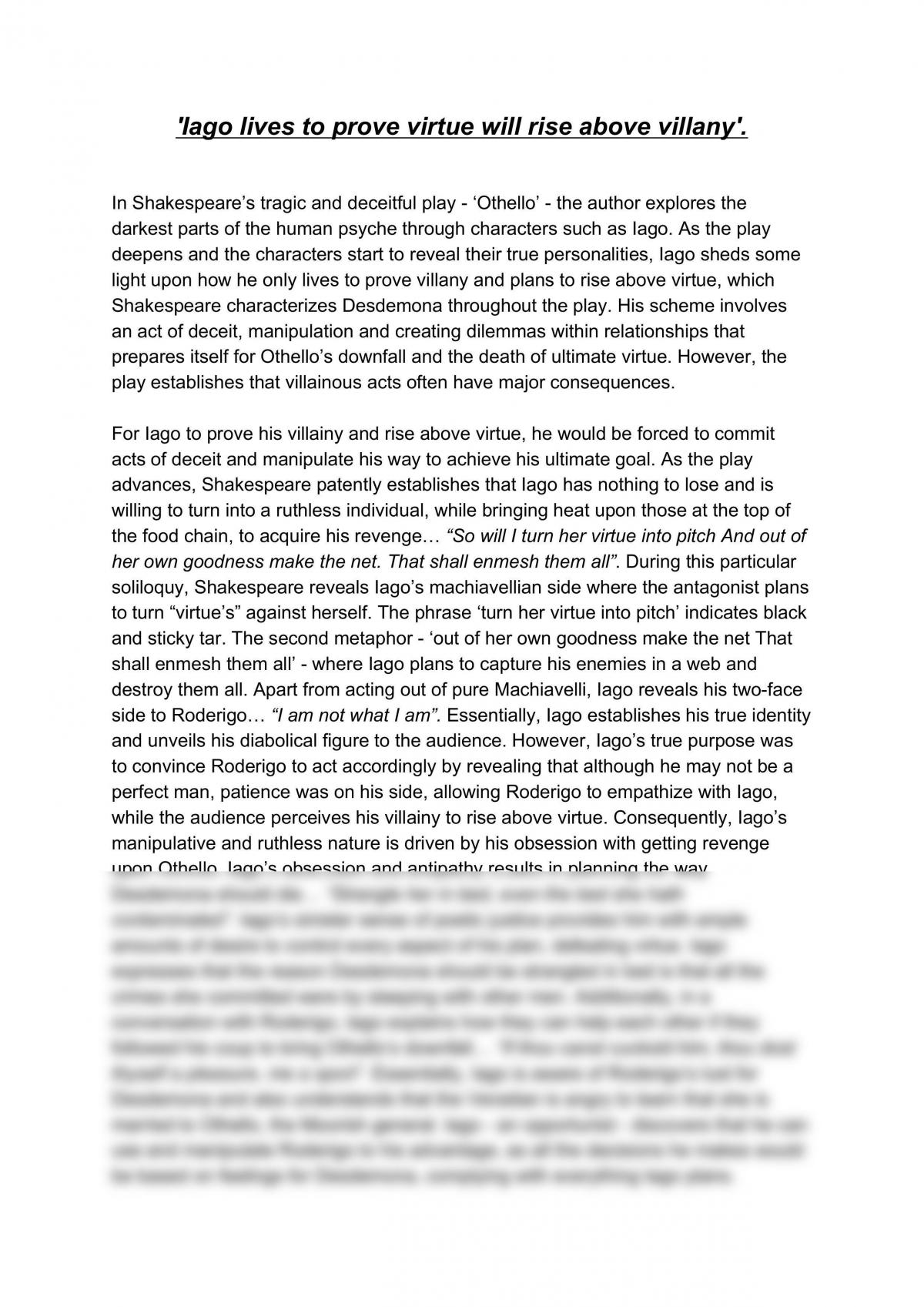 Othello - English Advanced Essay - Page 1