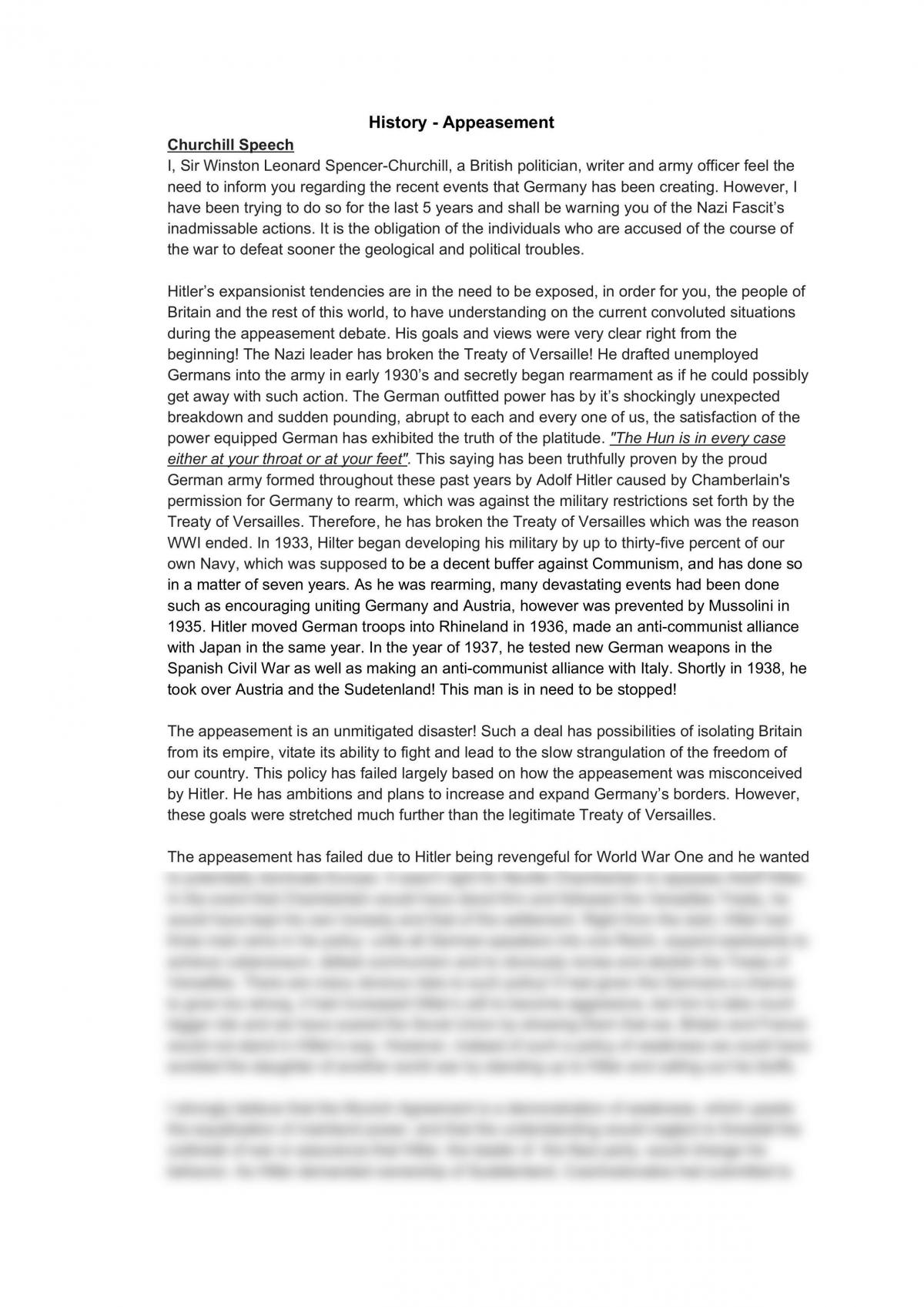 Churchill Speech Perspective on Appeasement - Page 1