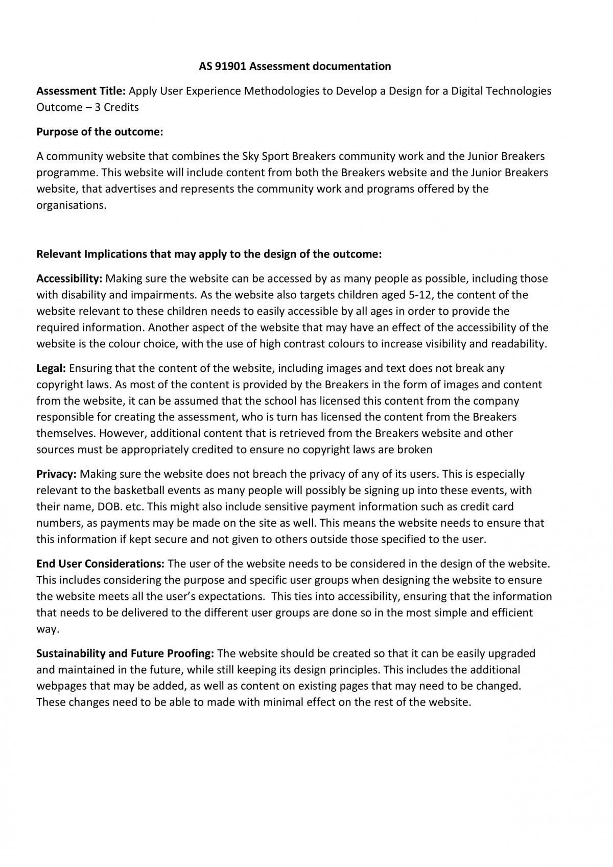 AS 91901 Assessment documentation - Page 1