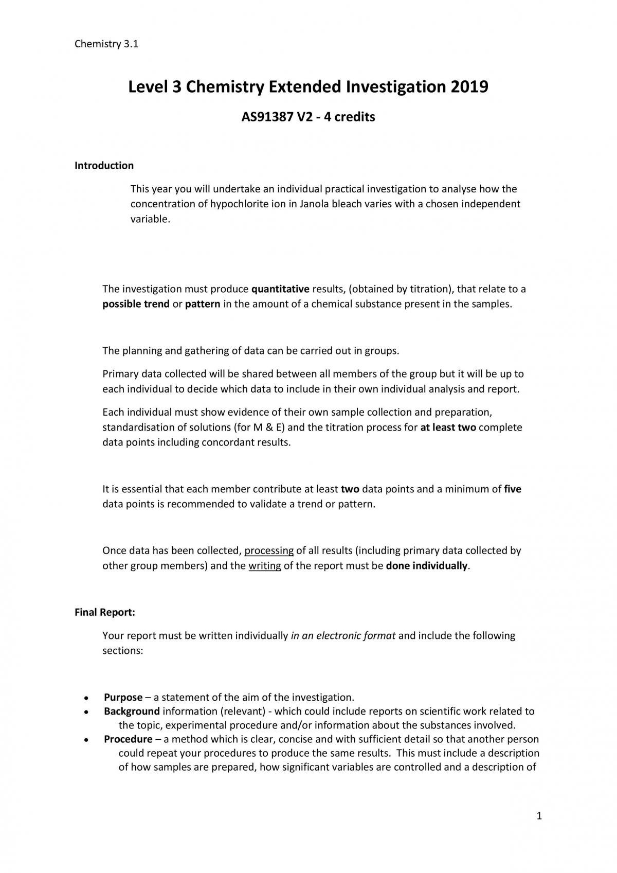 Carry out an investigation in chemistry involving quantitative analysis - Page 1